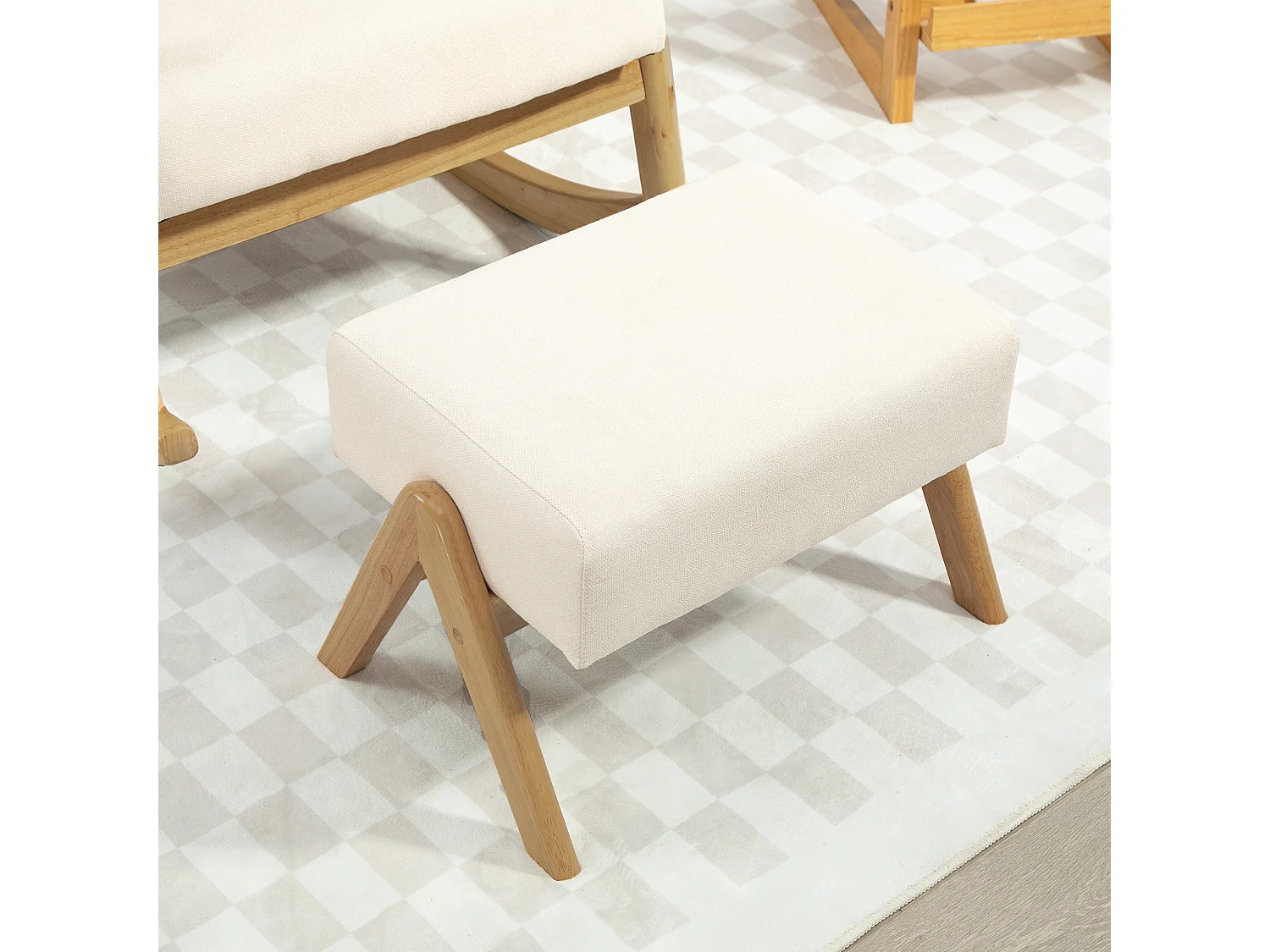 Mecedora con reposapiés, sillón relax con funda de lino, patas de madera, mecedora para dormitorio, salón, capacidad 150 kg (96x65x94,5 cm)