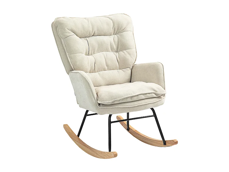 Fauteuil à bascule avec accoudoirs, tissu chenille beige, assise spacieuse et dossier ergonomique (71x98.5x97cm)