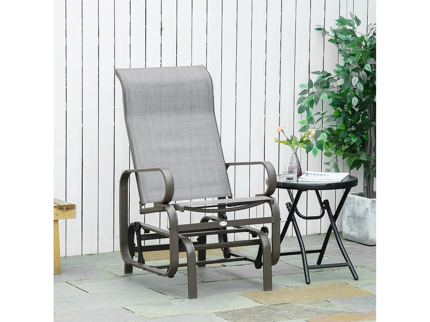 Schommelstoel voor in de tuin met textiel, metaal, lichtbruin (60x75x104 cm)