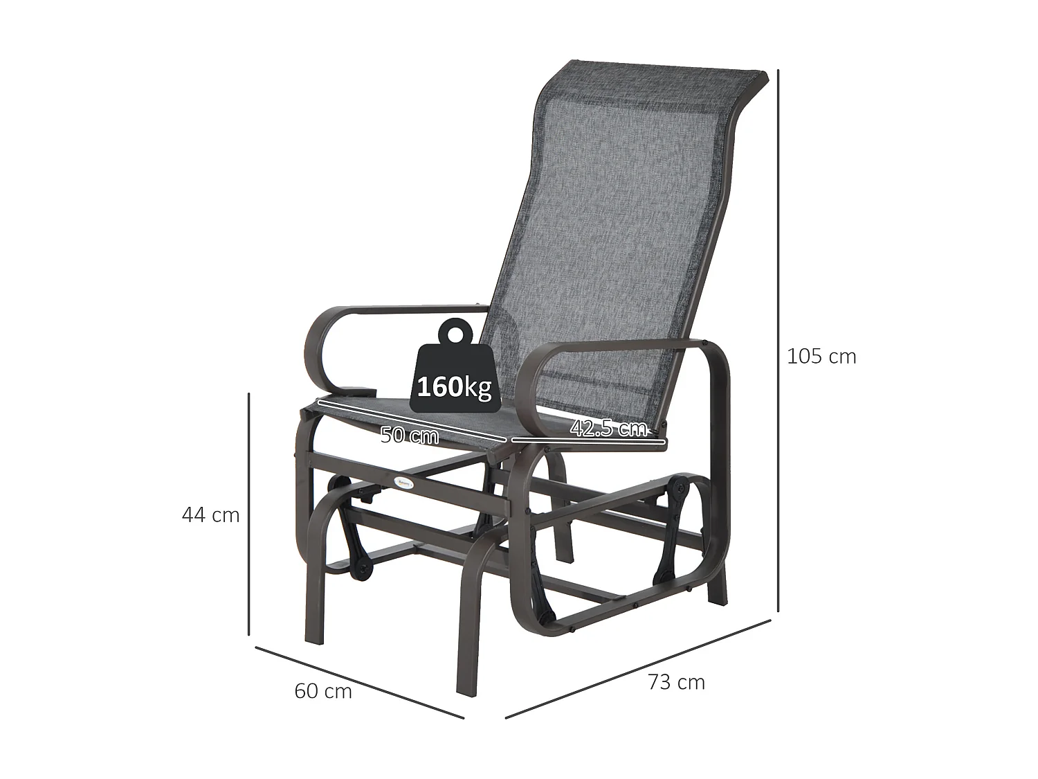 Schommelstoel voor in de tuin met textiel, metaal, lichtbruin (60x75x104 cm)