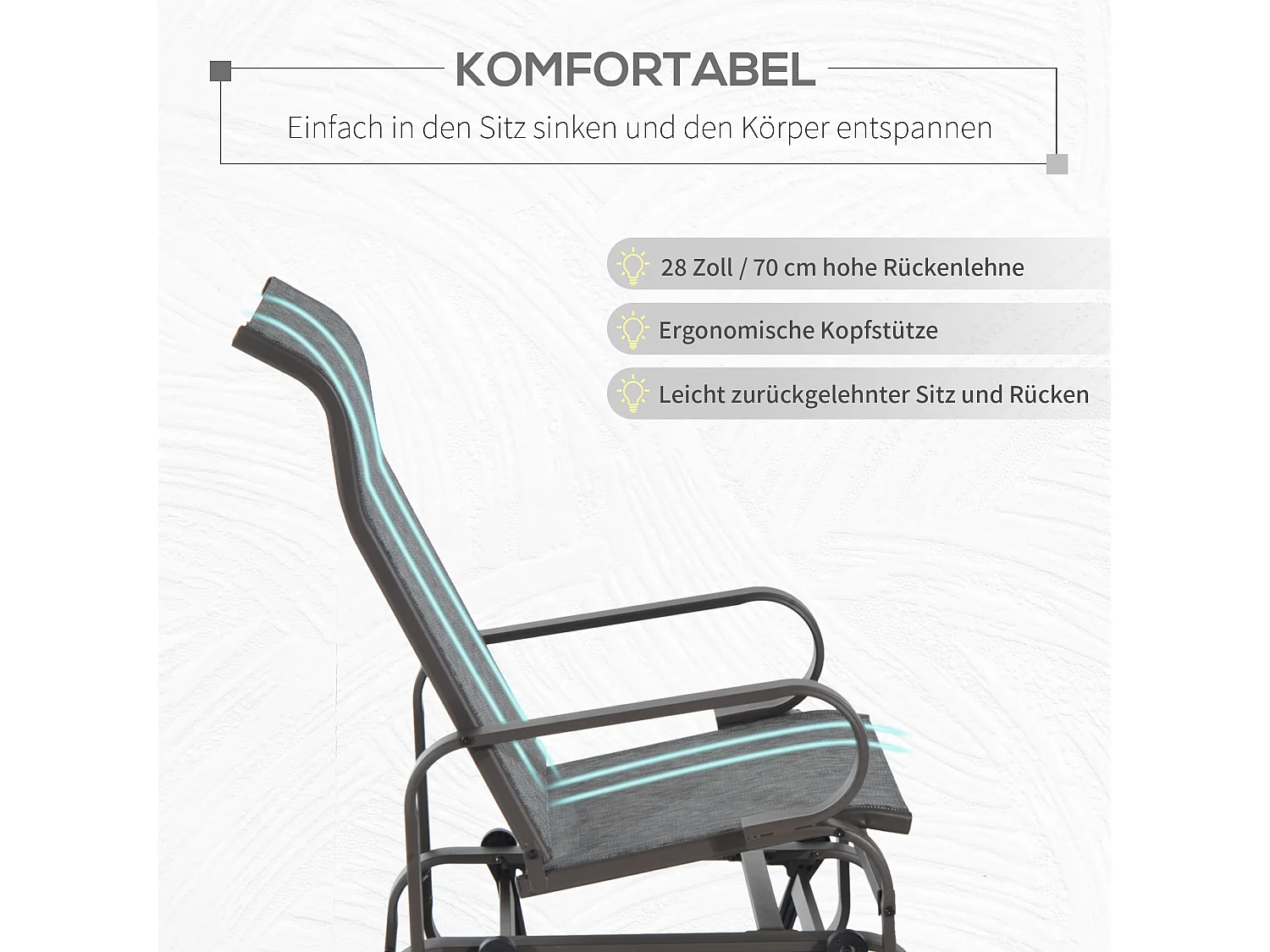 Schommelstoel voor in de tuin met textiel, metaal, lichtbruin (60x75x104 cm)