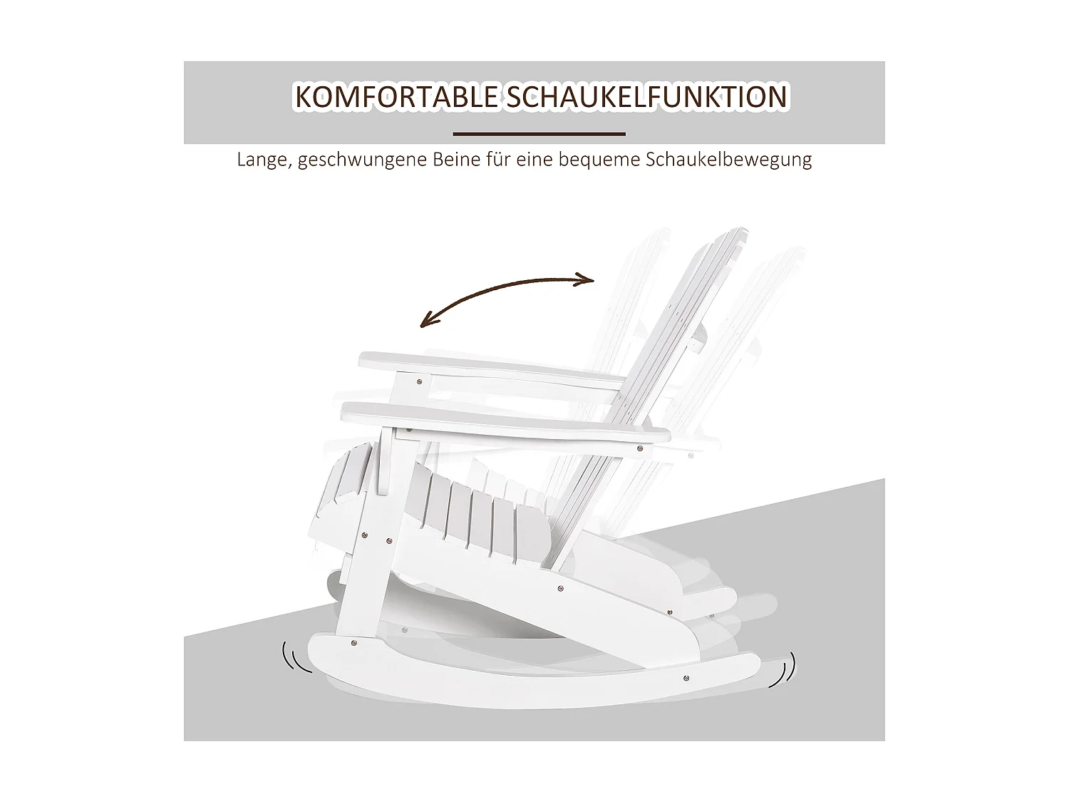 Fauteuil Adirondack, fauteuil à bascule, bois, blanc, idéal pour jardin et balcon (77x94x97 cm)