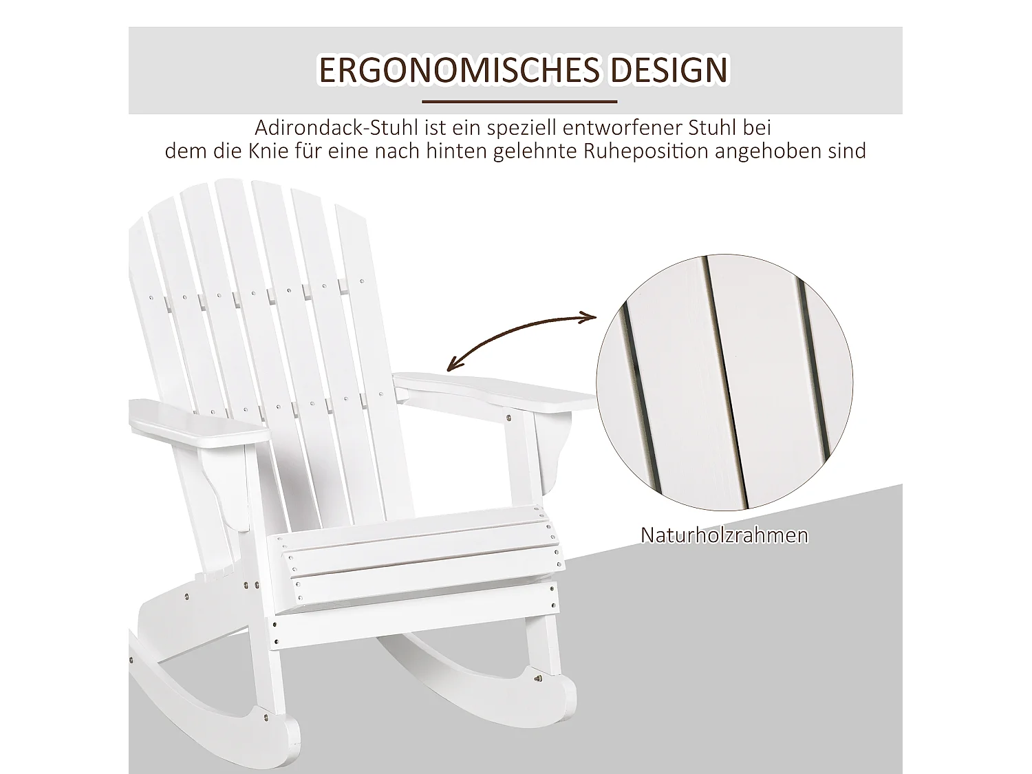 Fauteuil Adirondack, fauteuil à bascule, bois, blanc, idéal pour jardin et balcon (77x94x97 cm)