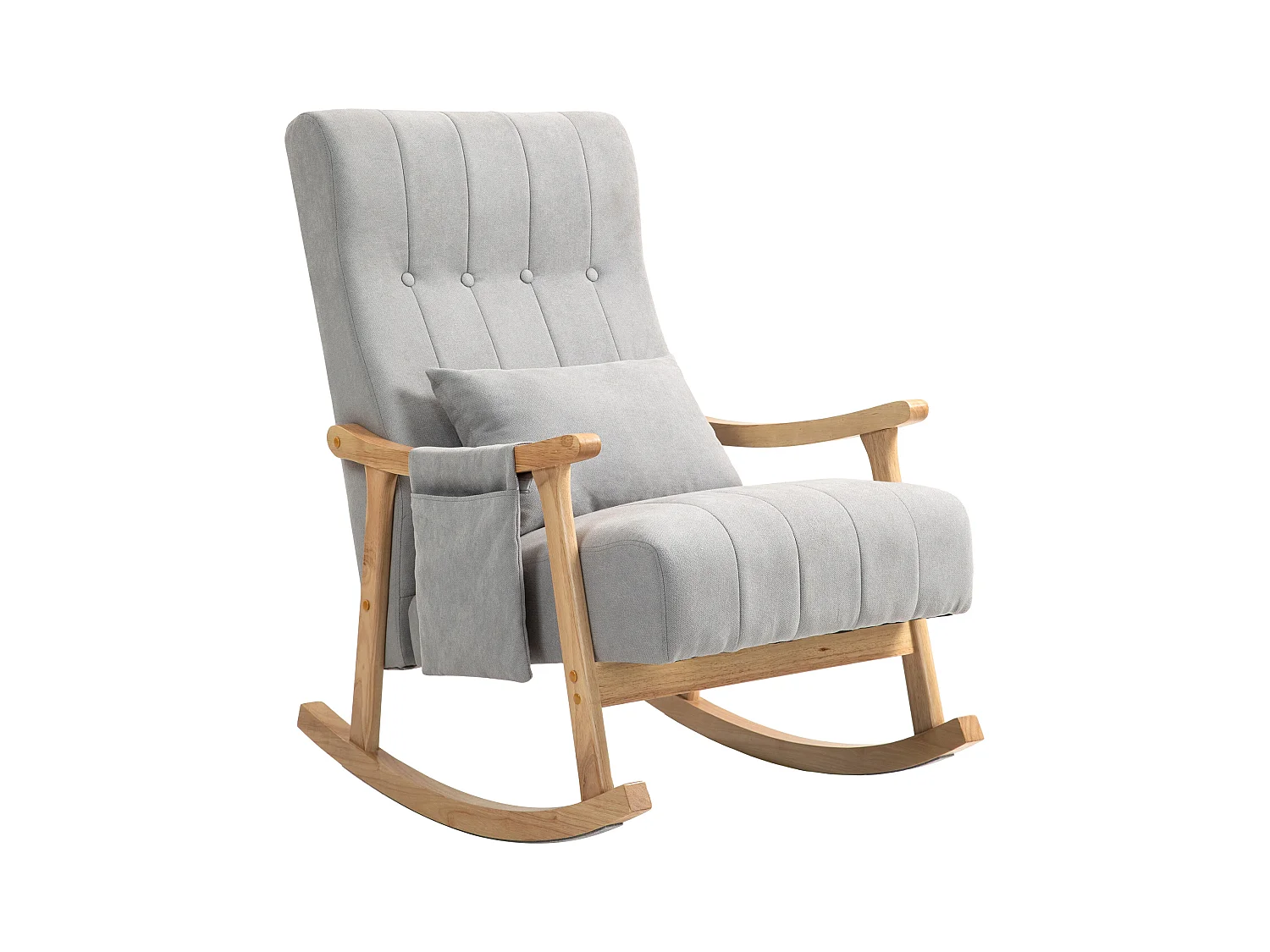 Fauteuil à bascule avec accoudoirs, tissu effet lin, cadre en bois, gris (90x65x98 cm)