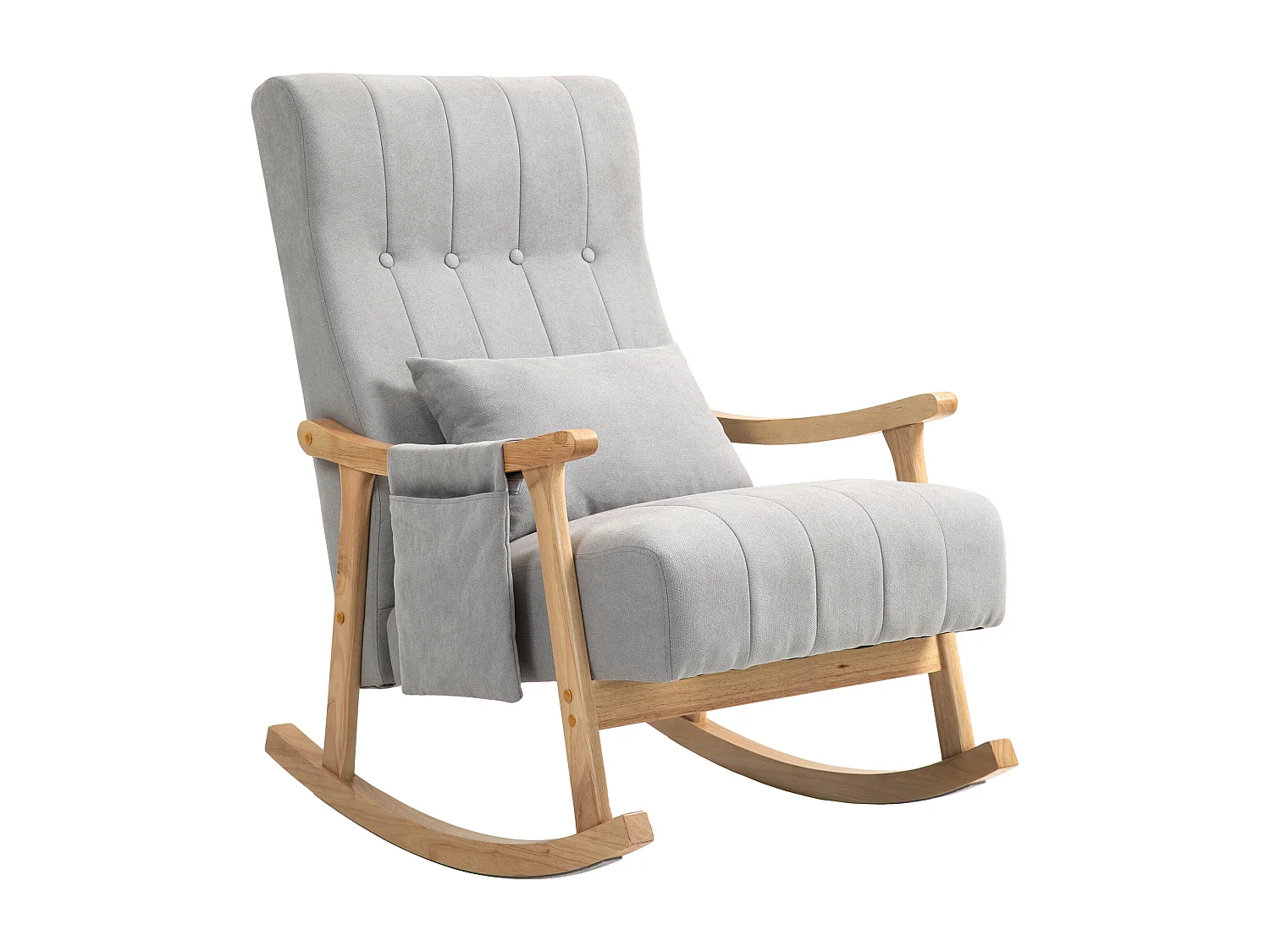 Fauteuil à bascule avec accoudoirs, tissu effet lin, cadre en bois, gris (90x65x98 cm)