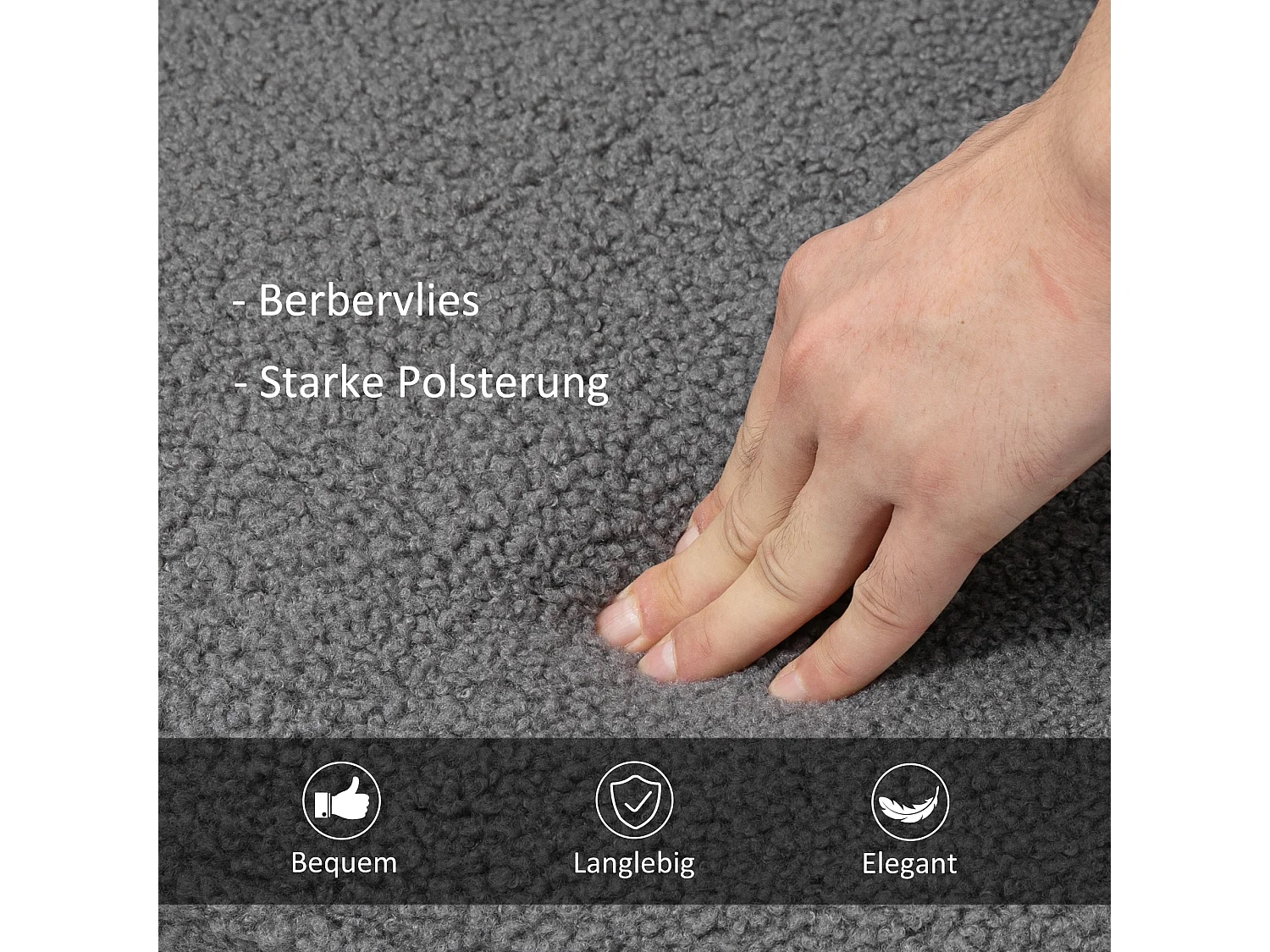 Fauteuil à bascule avec revêtement Berber, accoudoirs, structure bois et acier, gris foncé (71x98x101cm)