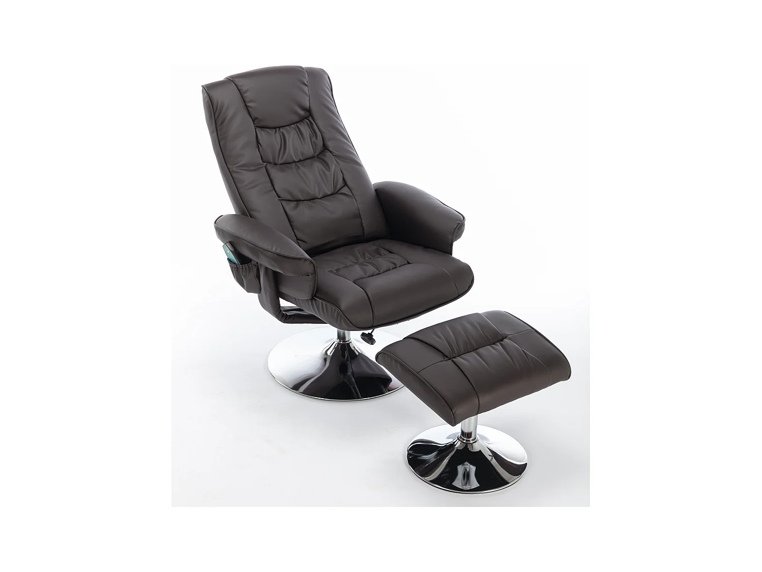 Fauteuil de massage avec PU, ottomane, 5 points de massage, base en bois incurvé, marron (79x79x106 cm)