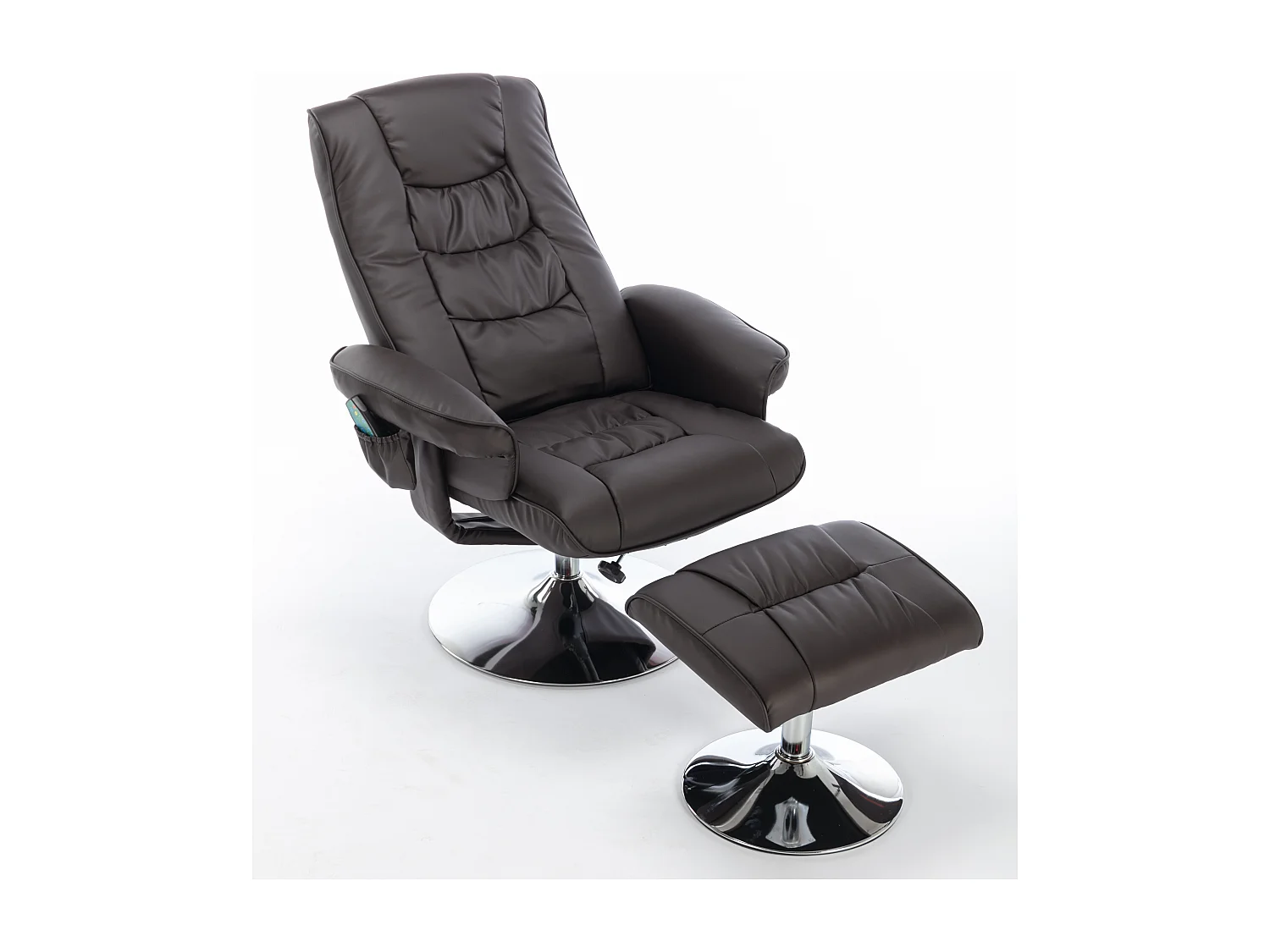 Fauteuil de massage avec PU, ottomane, 5 points de massage, base en bois incurvé, marron (79x79x106 cm)