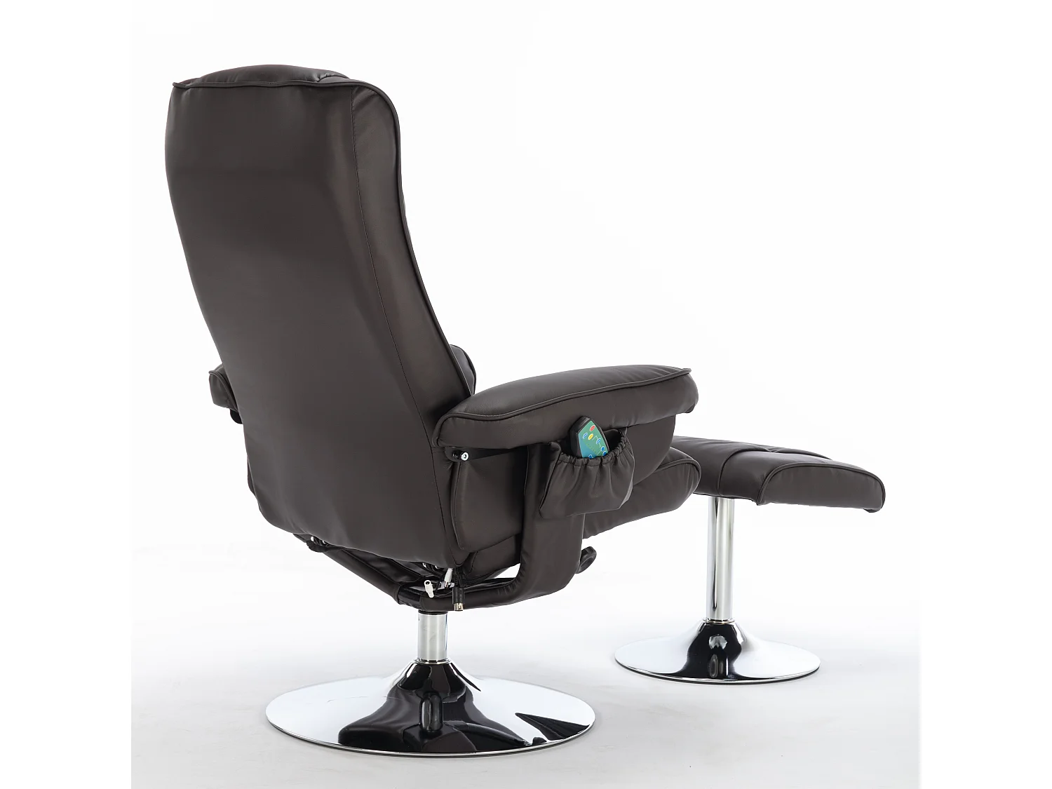 Fauteuil de massage avec PU, ottomane, 5 points de massage, base en bois incurvé, marron (79x79x106 cm)