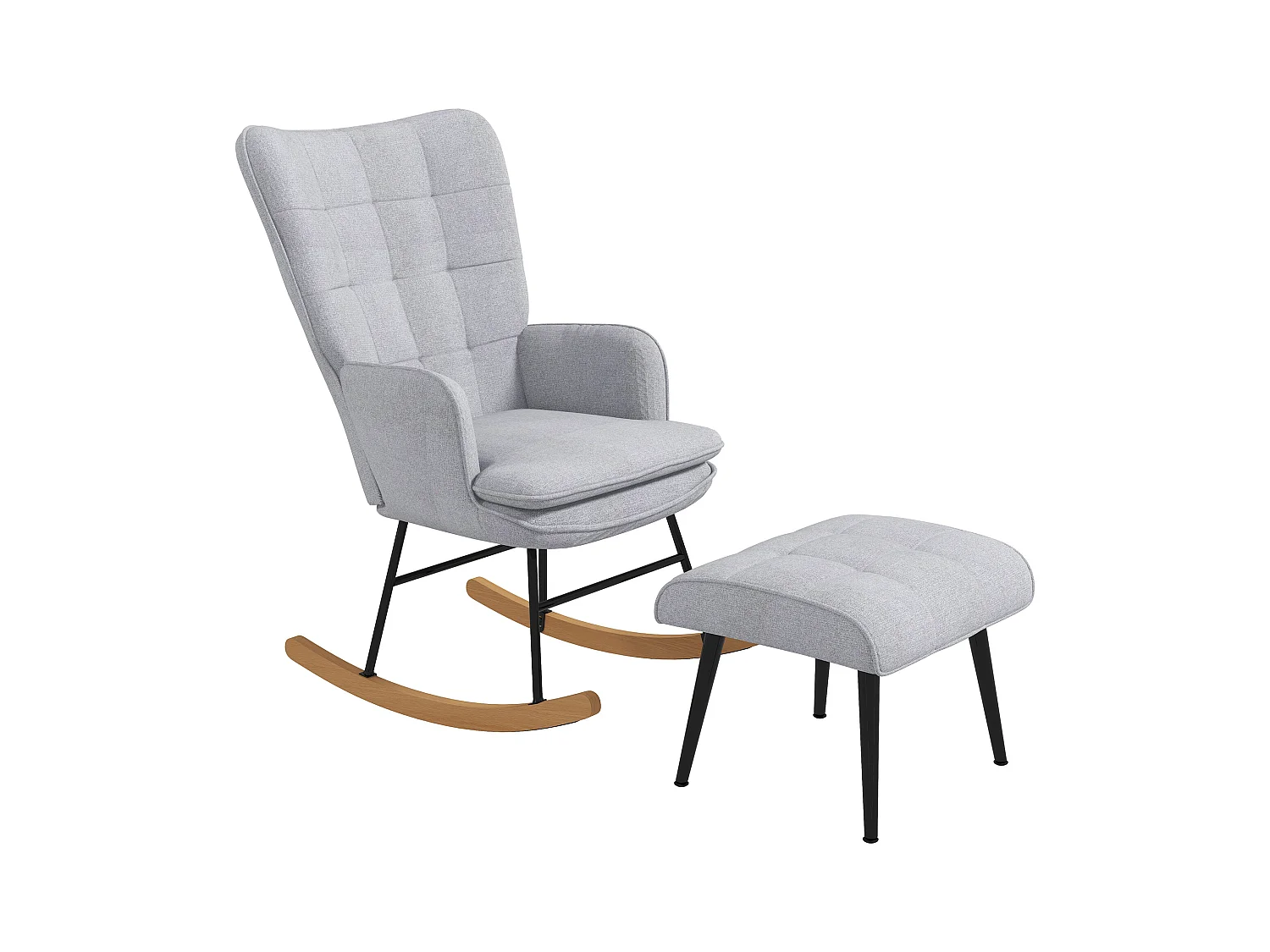 Fauteuil à bascule avec repose-pieds, tissu effet lin, gris clair (64x89x90 cm)