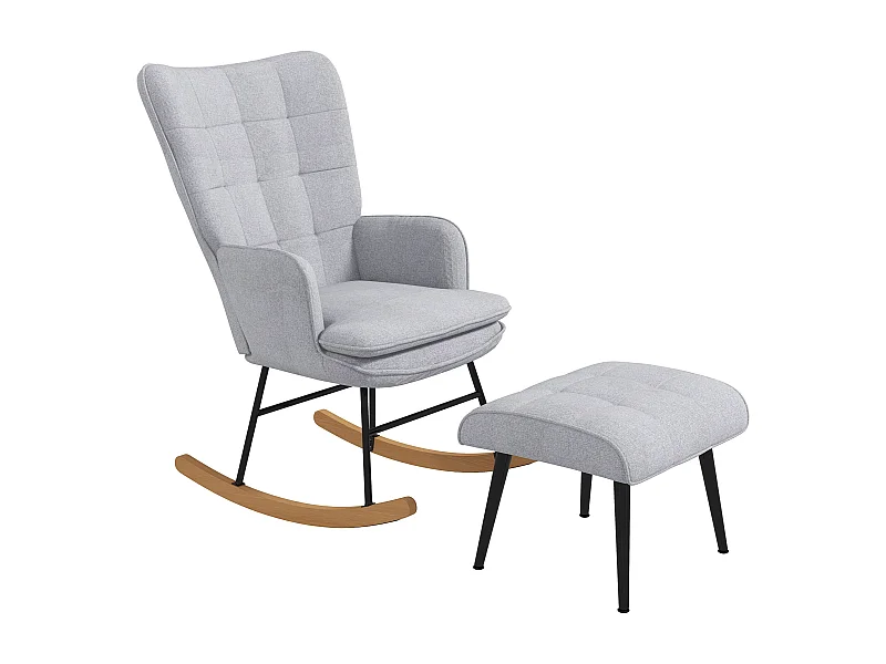 Fauteuil à bascule avec repose-pieds, tissu effet lin, gris clair (64x89x90 cm)