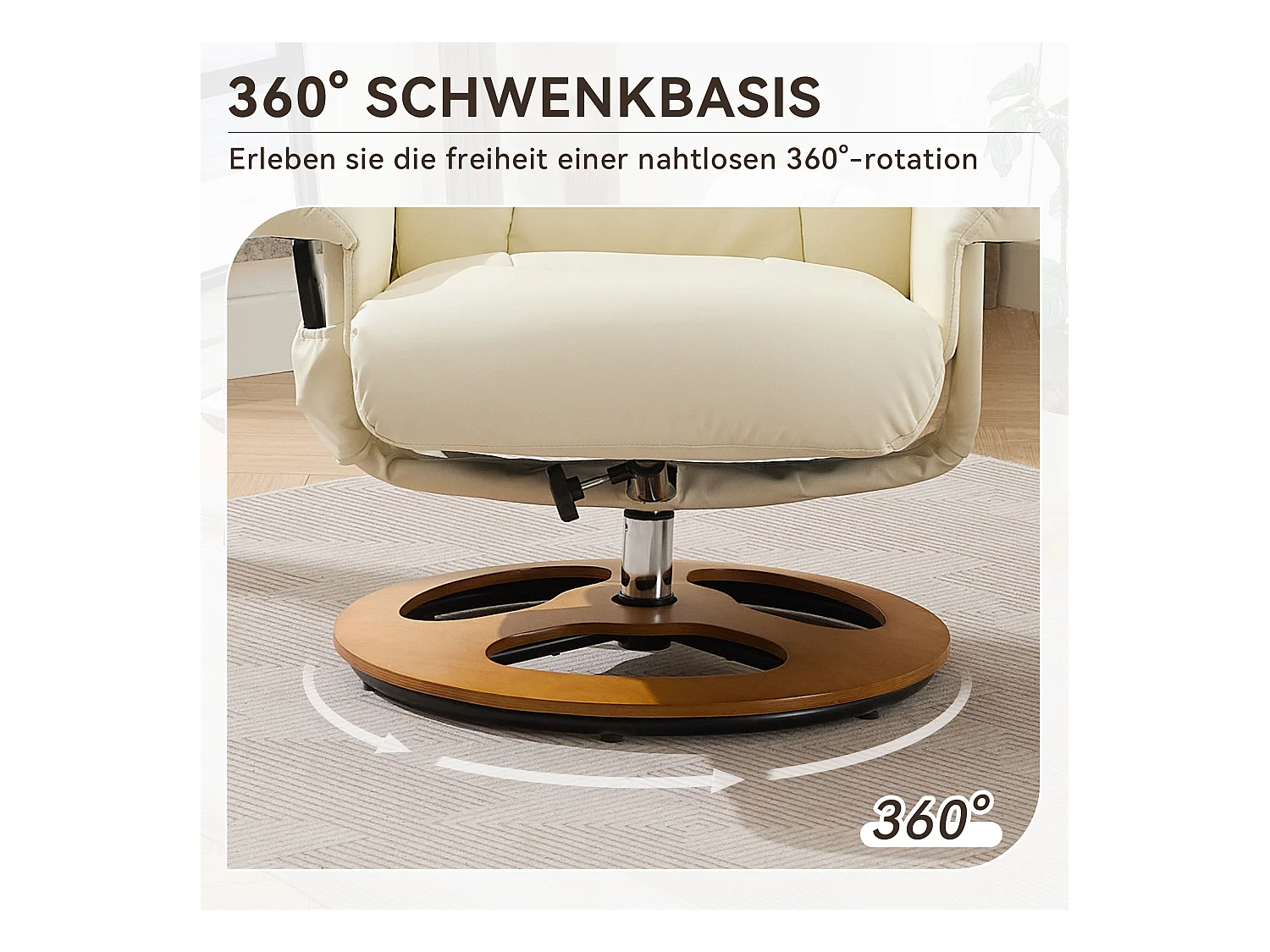 Relaxsessel avec massage et chauffage, fonction inclinable & repose-pieds, 360° pivotant, PU blanc (83.5x81x111 cm)