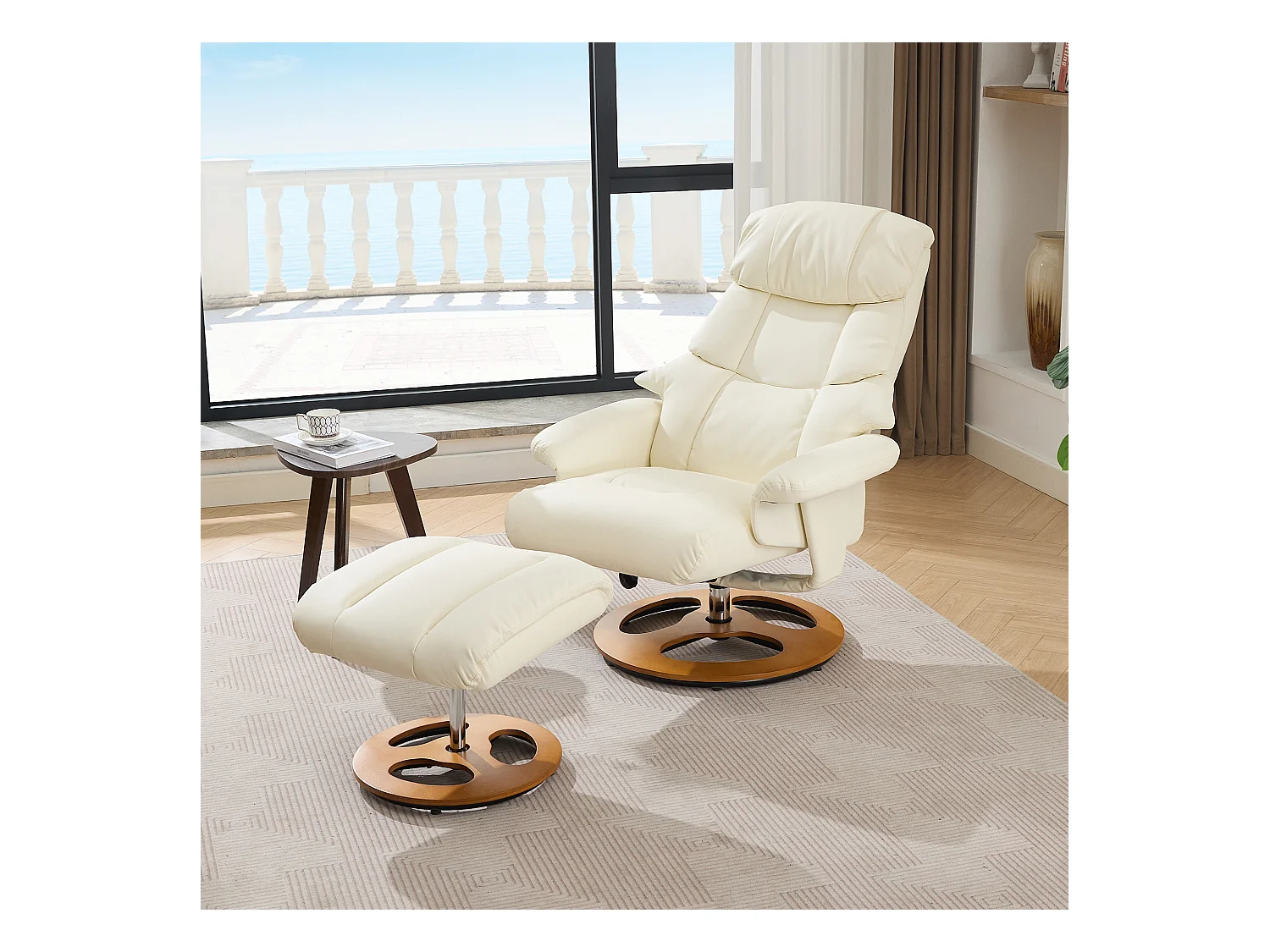 Relaxsessel avec massage et chauffage, fonction inclinable & repose-pieds, 360° pivotant, PU blanc (83.5x81x111 cm)