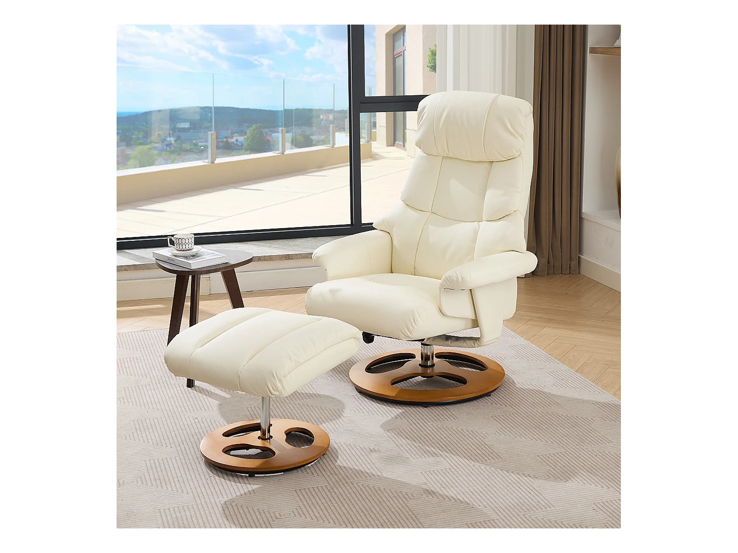 Relaxsessel avec massage et chauffage, fonction inclinable & repose-pieds, 360° pivotant, PU blanc (83.5x81x111 cm)