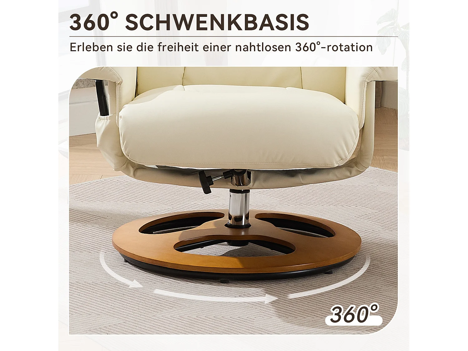 Relaxsessel avec massage et chauffage, fonction inclinable & repose-pieds, 360° pivotant, PU blanc (83.5x81x111 cm)