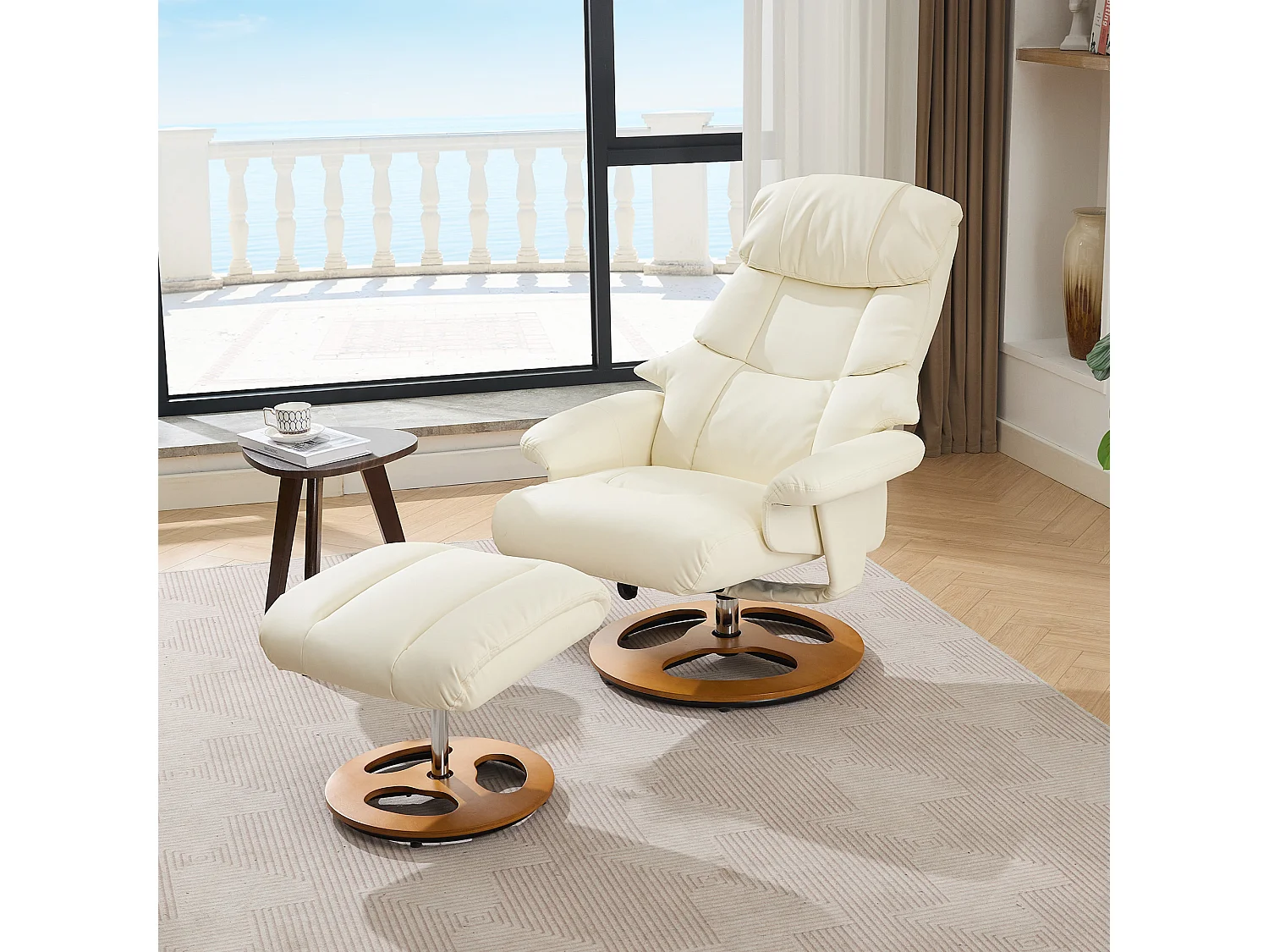 Relaxsessel avec massage et chauffage, fonction inclinable & repose-pieds, 360° pivotant, PU blanc (83.5x81x111 cm)
