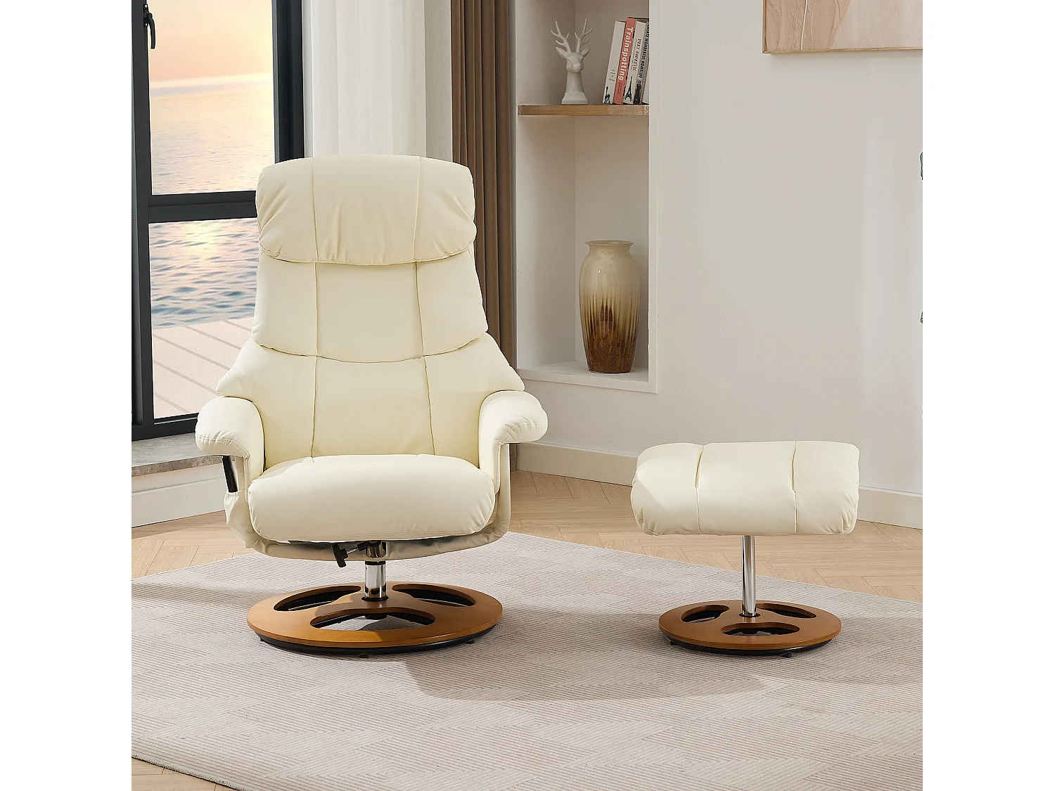Relaxsessel avec massage et chauffage, fonction inclinable & repose-pieds, 360° pivotant, PU blanc (83.5x81x111 cm)