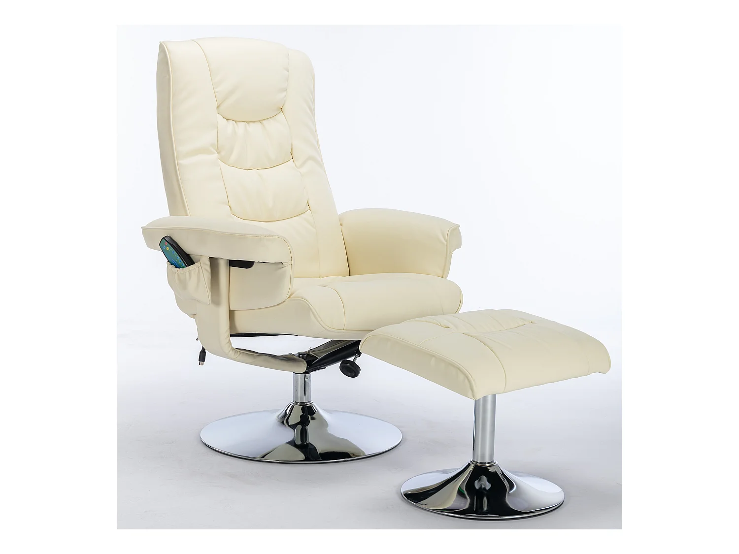 Fauteuil de massage avec ottomane, PU, beige, 5 points de massage, pivotant à 360° (79x79x106 cm)