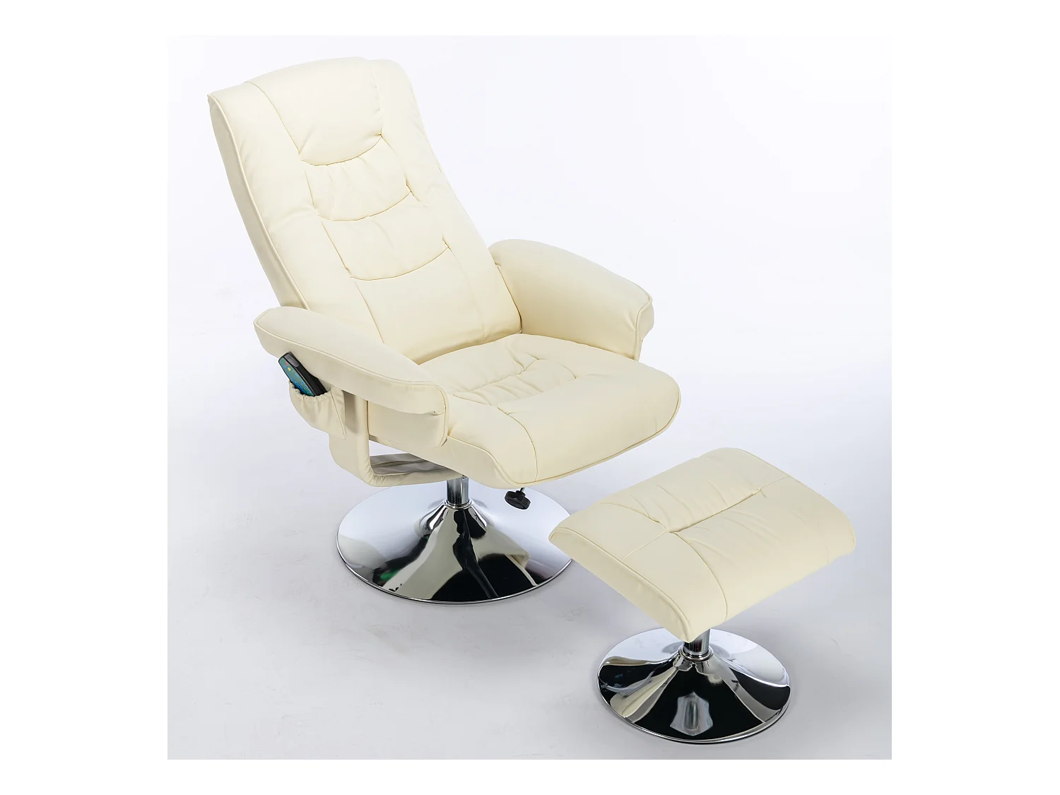 Fauteuil de massage avec ottomane, PU, beige, 5 points de massage, pivotant à 360° (79x79x106 cm)