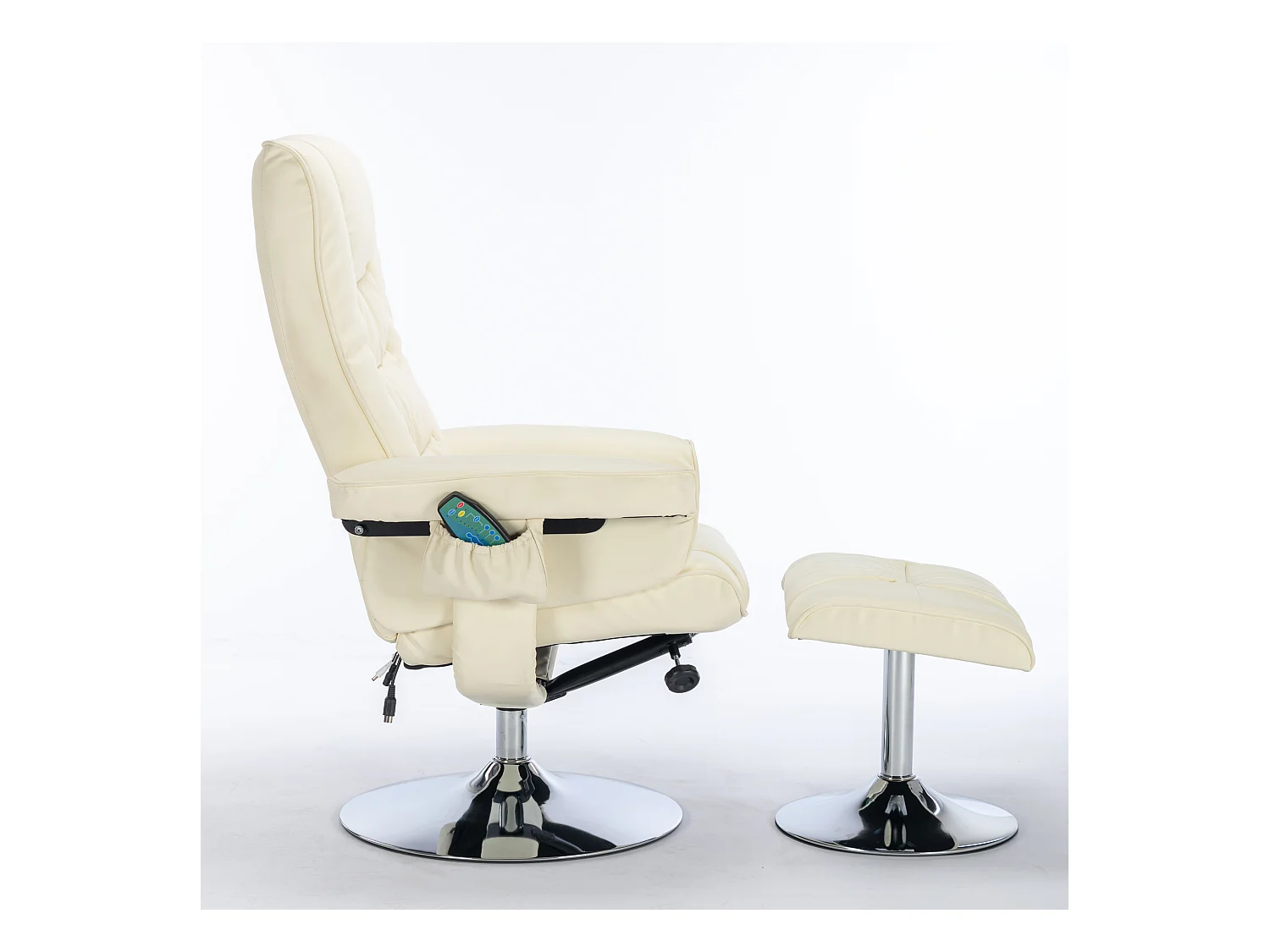 Fauteuil de massage avec ottomane, PU, beige, 5 points de massage, pivotant à 360° (79x79x106 cm)