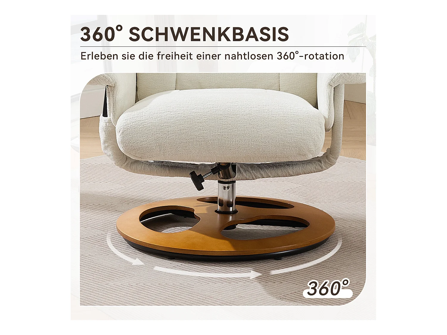 Relaxsessel avec massage et chauffage, fonction inclinable & repose-pieds, 360° pivotant, Chenille blanc (83.5x81x111 cm)