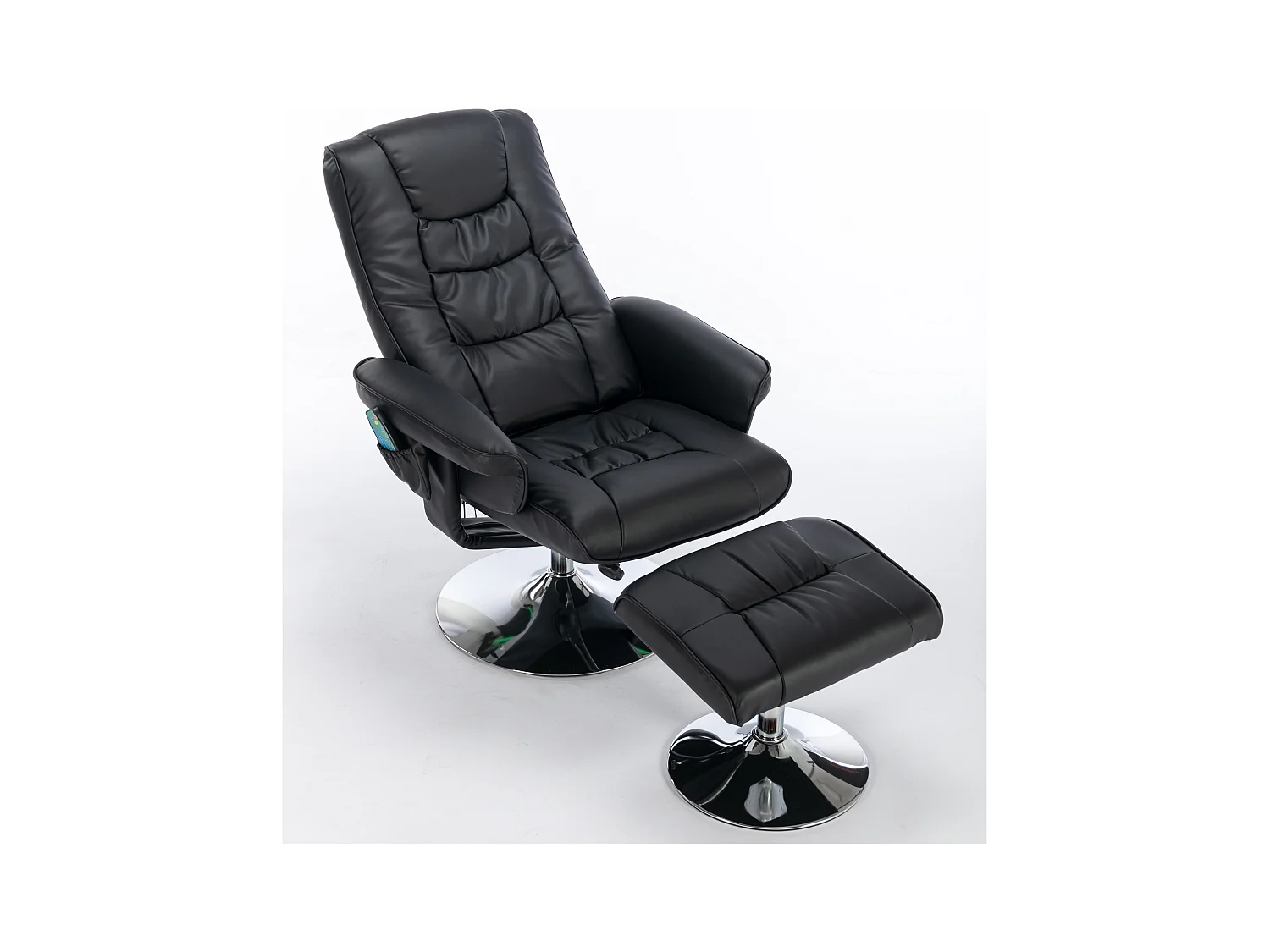 Fauteuil de massage avec PU, ottomane, 5 points de massage, base en bois incurvé, noir (79x79x106 cm)