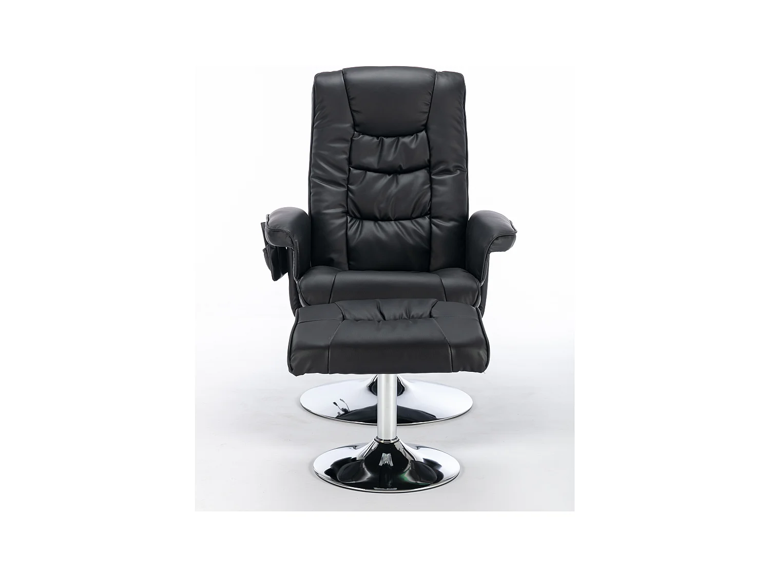 Fauteuil de massage avec PU, ottomane, 5 points de massage, base en bois incurvé, noir (79x79x106 cm)