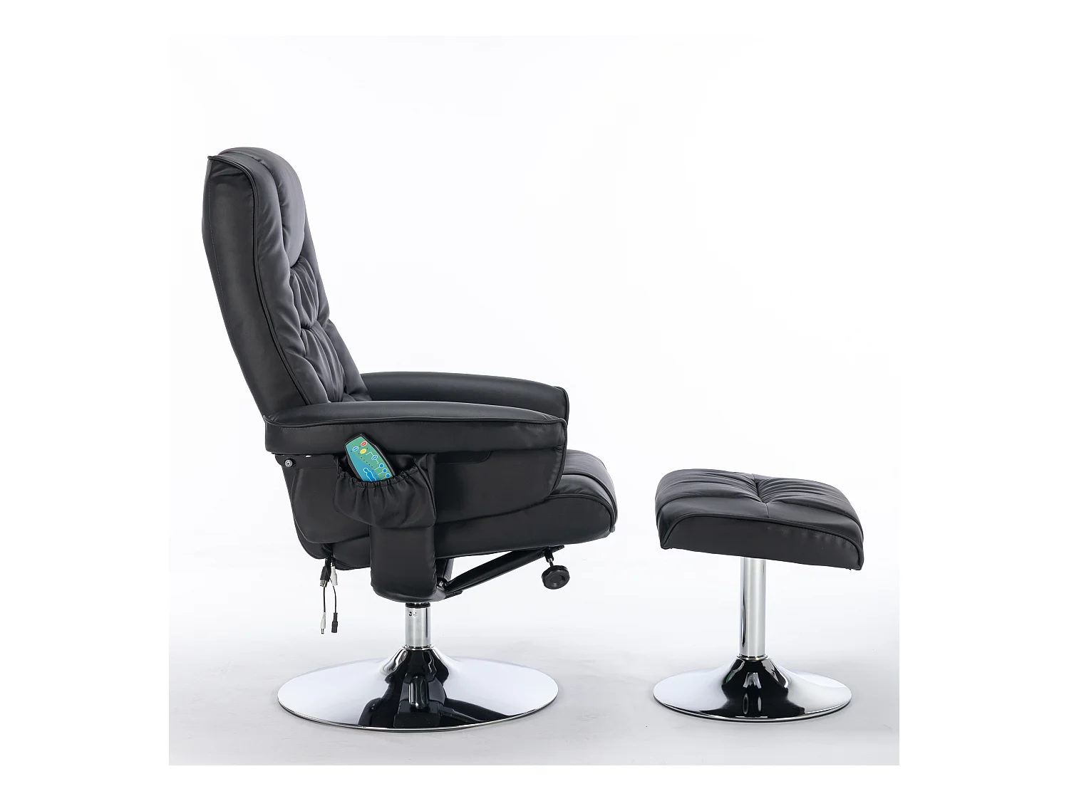 Fauteuil de massage avec PU, ottomane, 5 points de massage, base en bois incurvé, noir (79x79x106 cm)