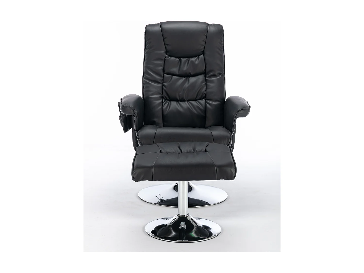 Fauteuil de massage avec PU, ottomane, 5 points de massage, base en bois incurvé, noir (79x79x106 cm)