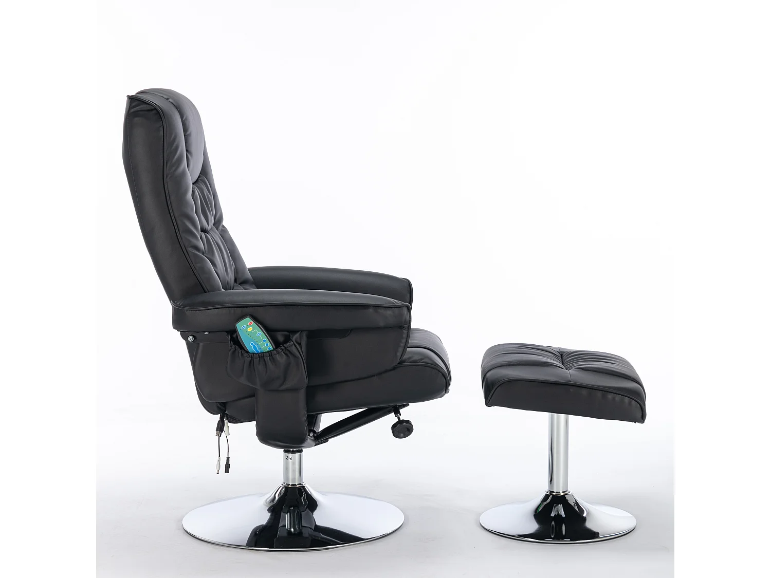 Fauteuil de massage avec PU, ottomane, 5 points de massage, base en bois incurvé, noir (79x79x106 cm)