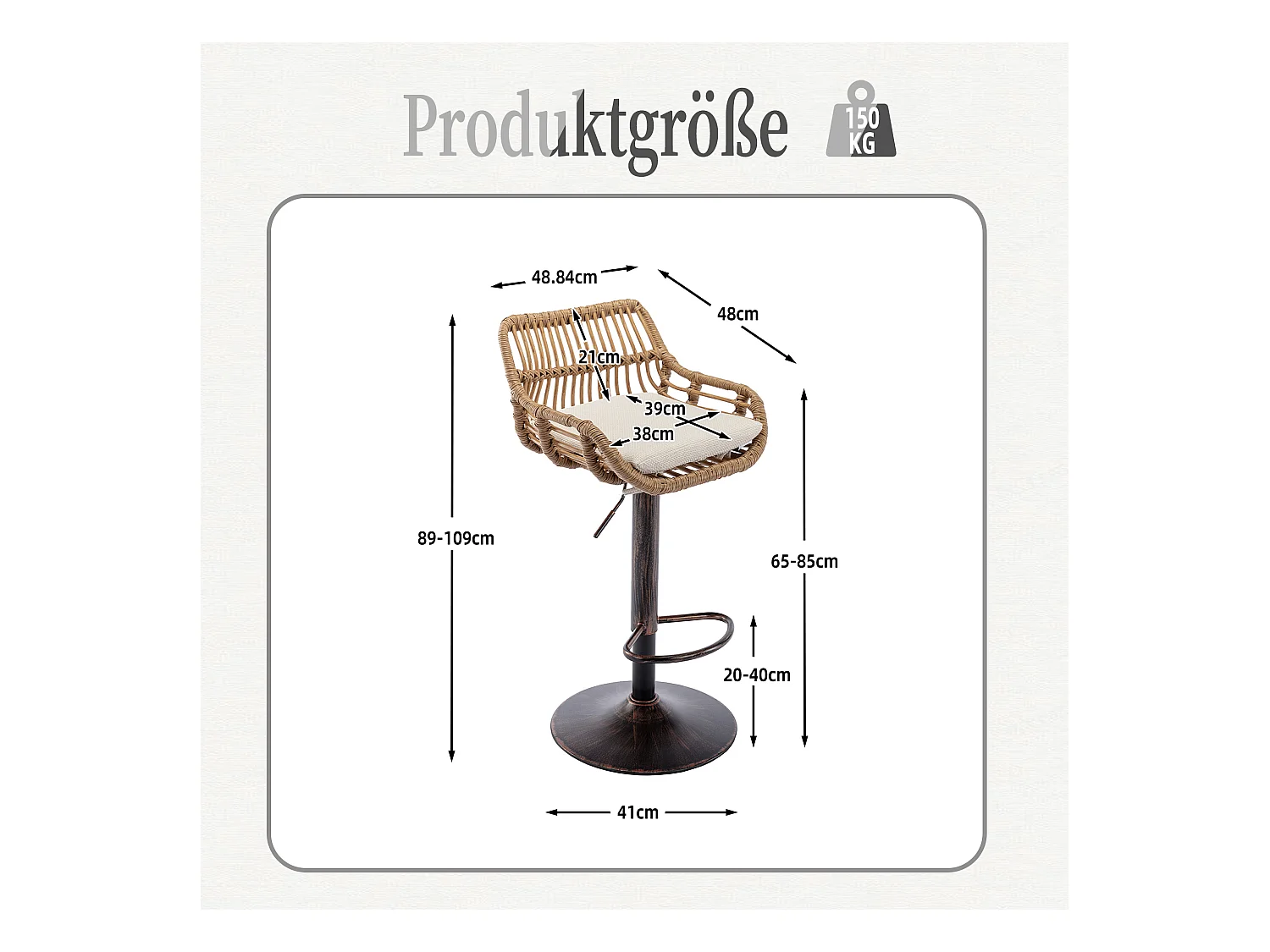 Tabouret de bar réglable, ensemble de 2, avec repose-pieds, lin, beige (49x48x89 cm)