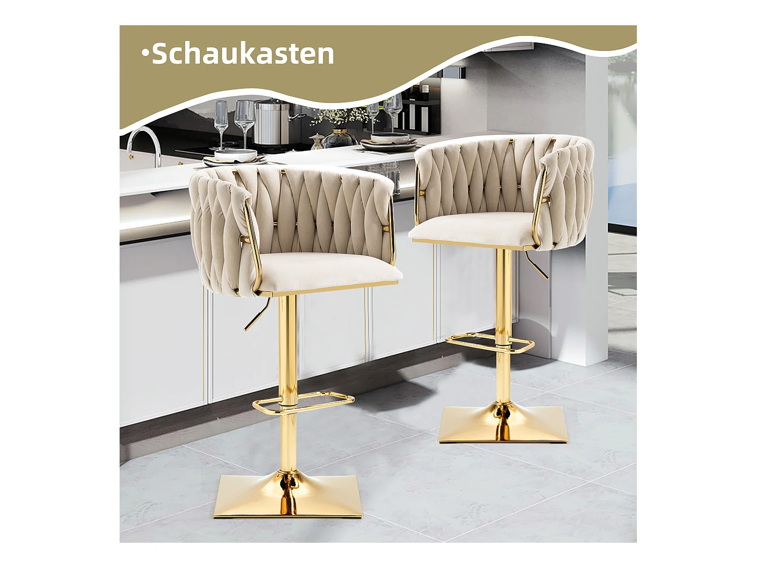 Tabouret de bar vintage avec dossier et repose-pieds, hauteur de comptoir, chaise de salle à manger pour îlot de cuisine, bar, (53x51x87 cm)