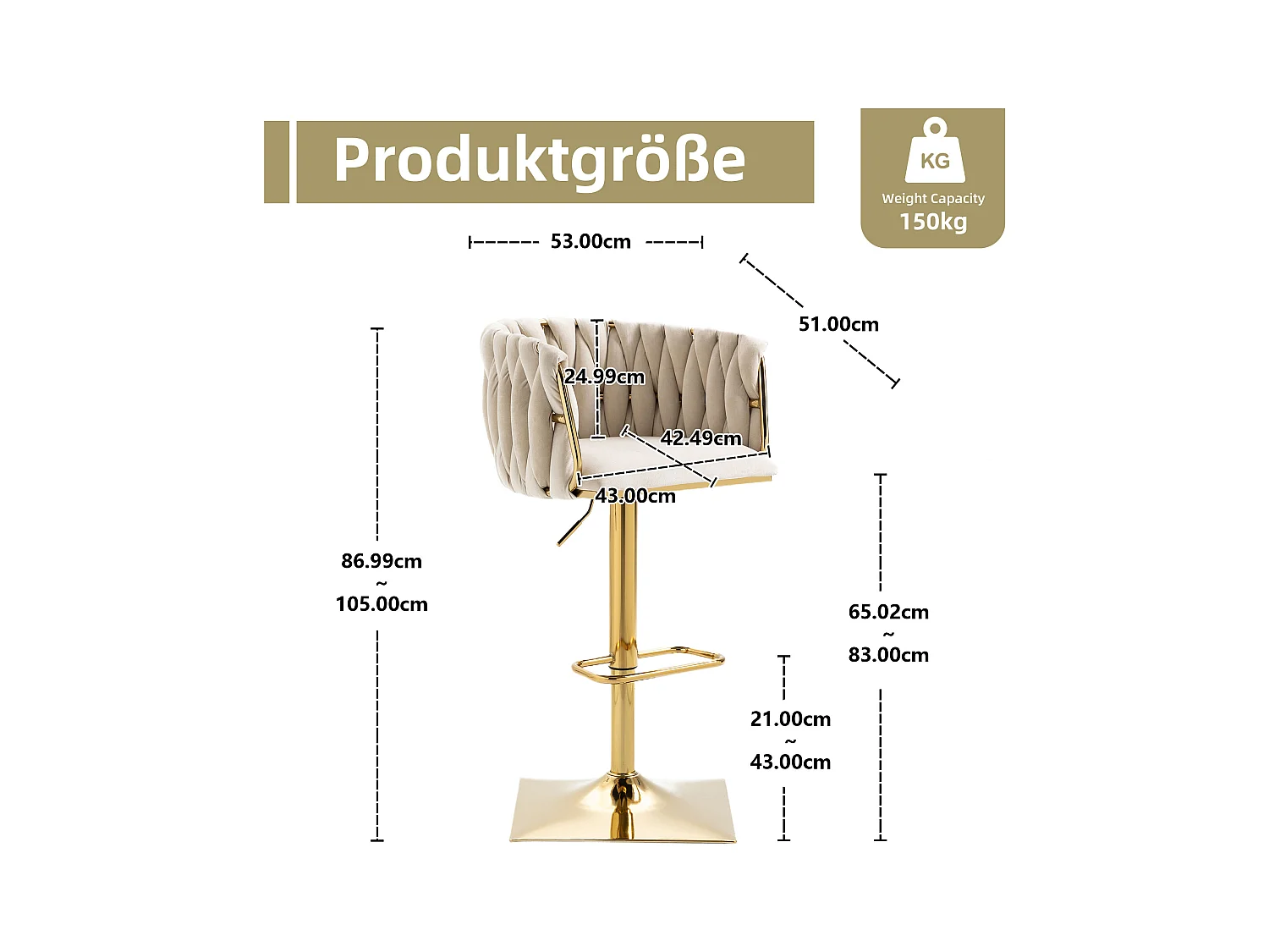 Tabouret de bar vintage avec dossier et repose-pieds, hauteur de comptoir, chaise de salle à manger pour îlot de cuisine, bar, (53x51x87 cm)