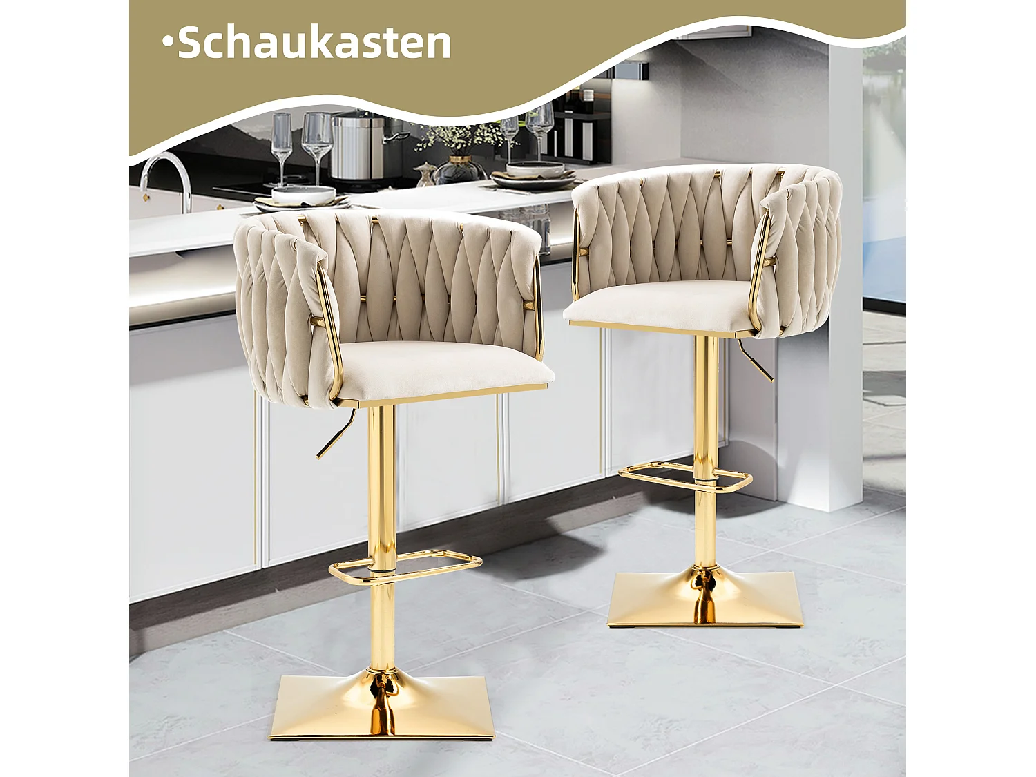 Tabouret de bar vintage avec dossier et repose-pieds, hauteur de comptoir, chaise de salle à manger pour îlot de cuisine, bar, (53x51x87 cm)