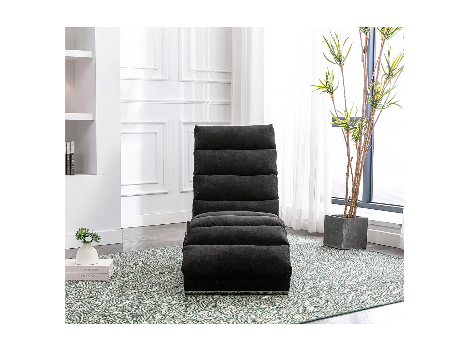 Sillón de masaje con mando a distancia, tejido de lino, 5 modos de masaje, color negro (148x55x87 cm)