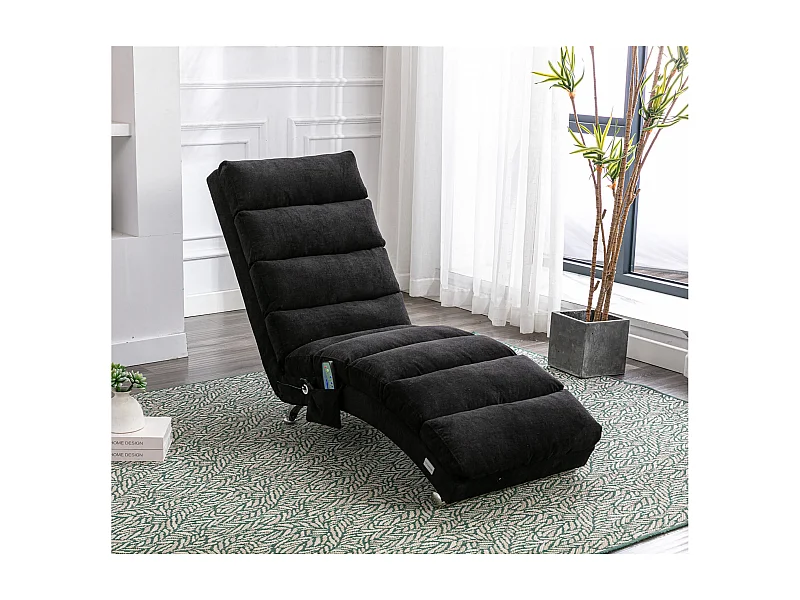 Sillón de masaje con mando a distancia, tejido de lino, 5 modos de masaje, color negro (148x55x87 cm)