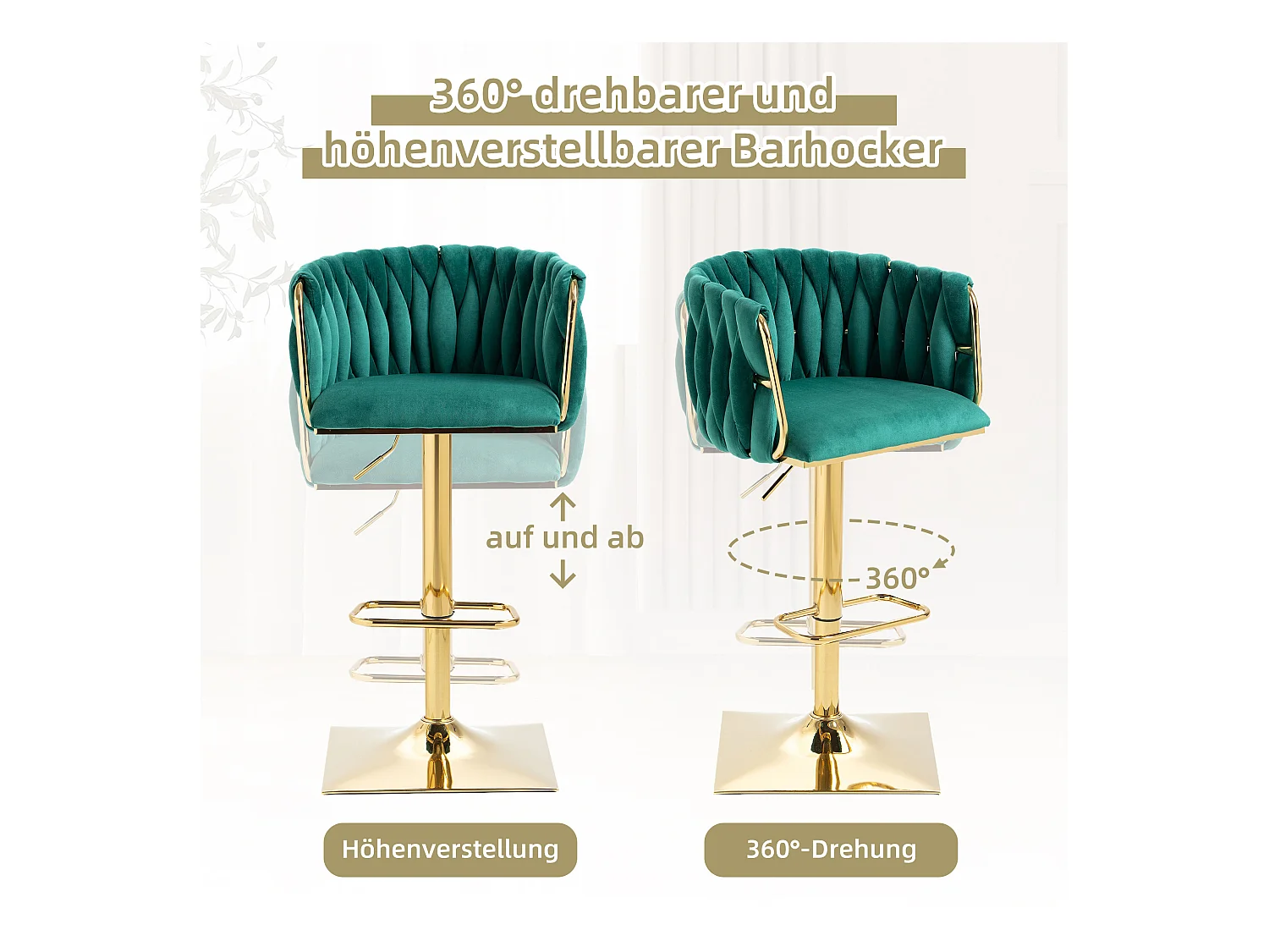 Tabouret de bar vintage avec dossier et repose-pieds, hauteur de comptoir, chaise de salle à manger pour îlot de cuisine, bar, (53x51x87 cm)