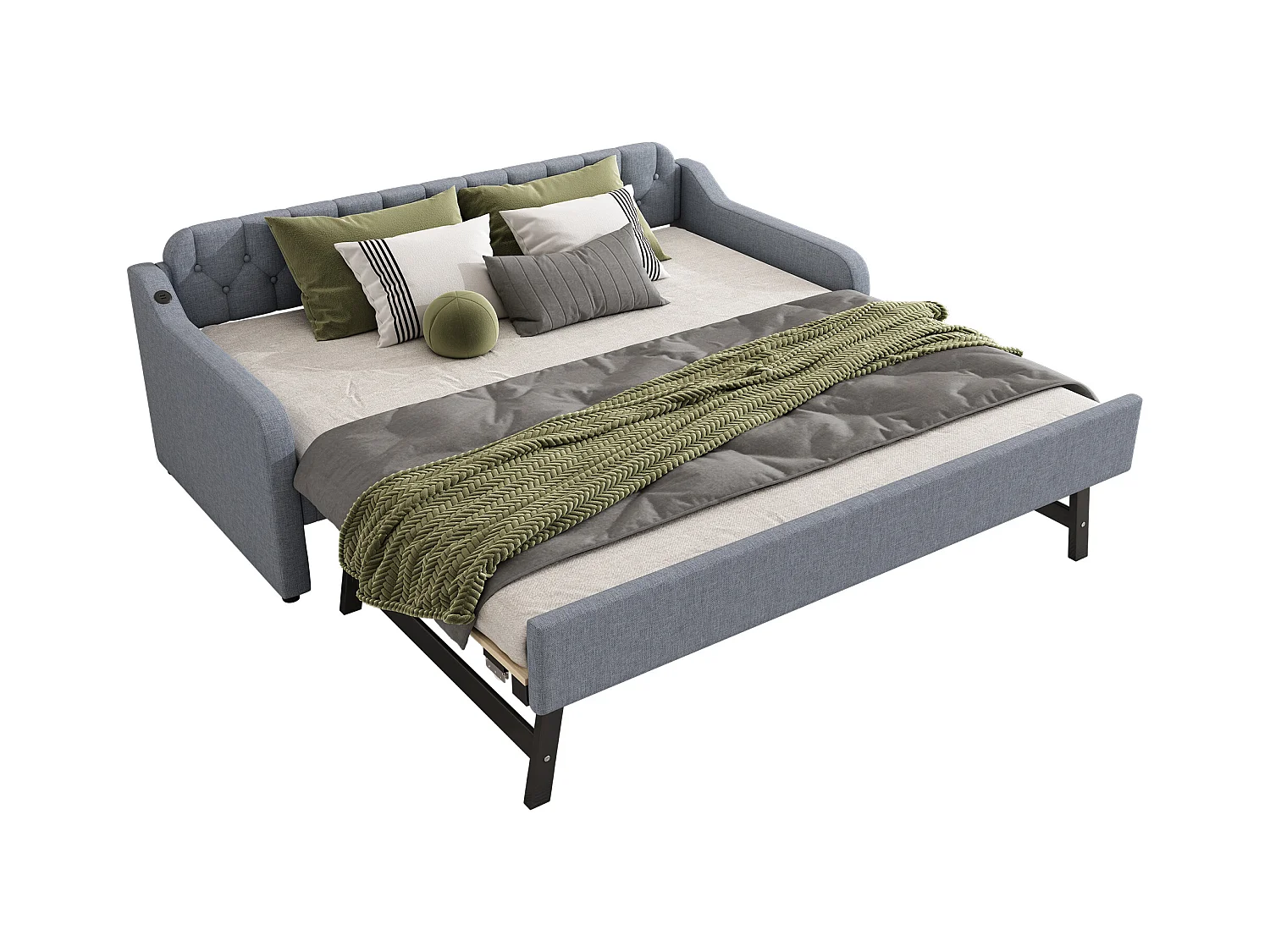 Canapé-lit 90x200 cm, avec lit escamotable, USB intégré, gris (215x191x79 cm)