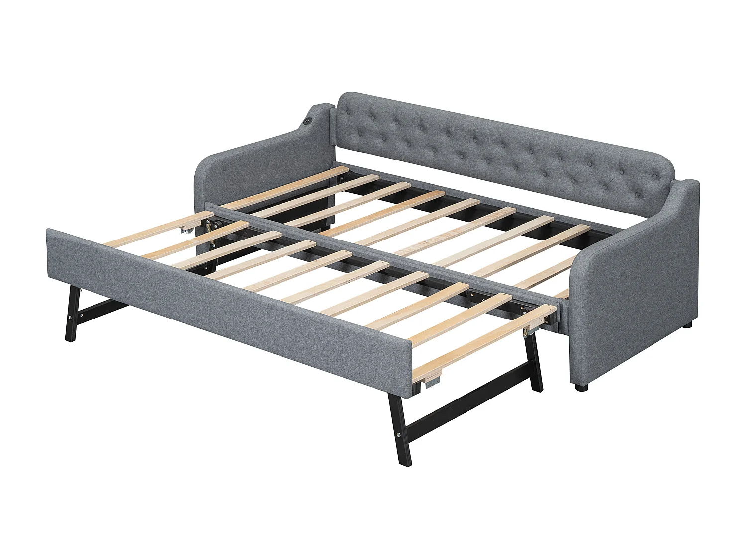 Canapé-lit 90x200 cm, avec lit escamotable, USB intégré, gris (215x191x79 cm)