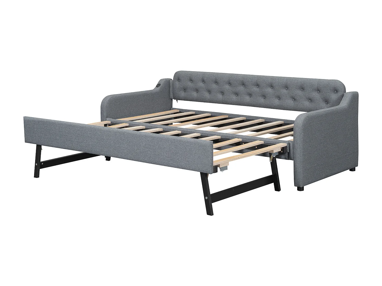 Canapé-lit 90x200 cm, avec lit escamotable, USB intégré, gris (215x191x79 cm)