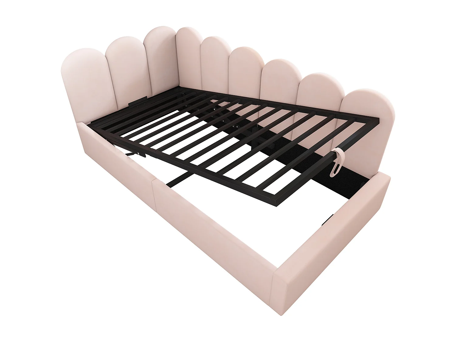 Lit Daybed 90x200 cm, canapé-lit avec rangement hydraulique, tissu en velours, rose (210x97x76 cm)