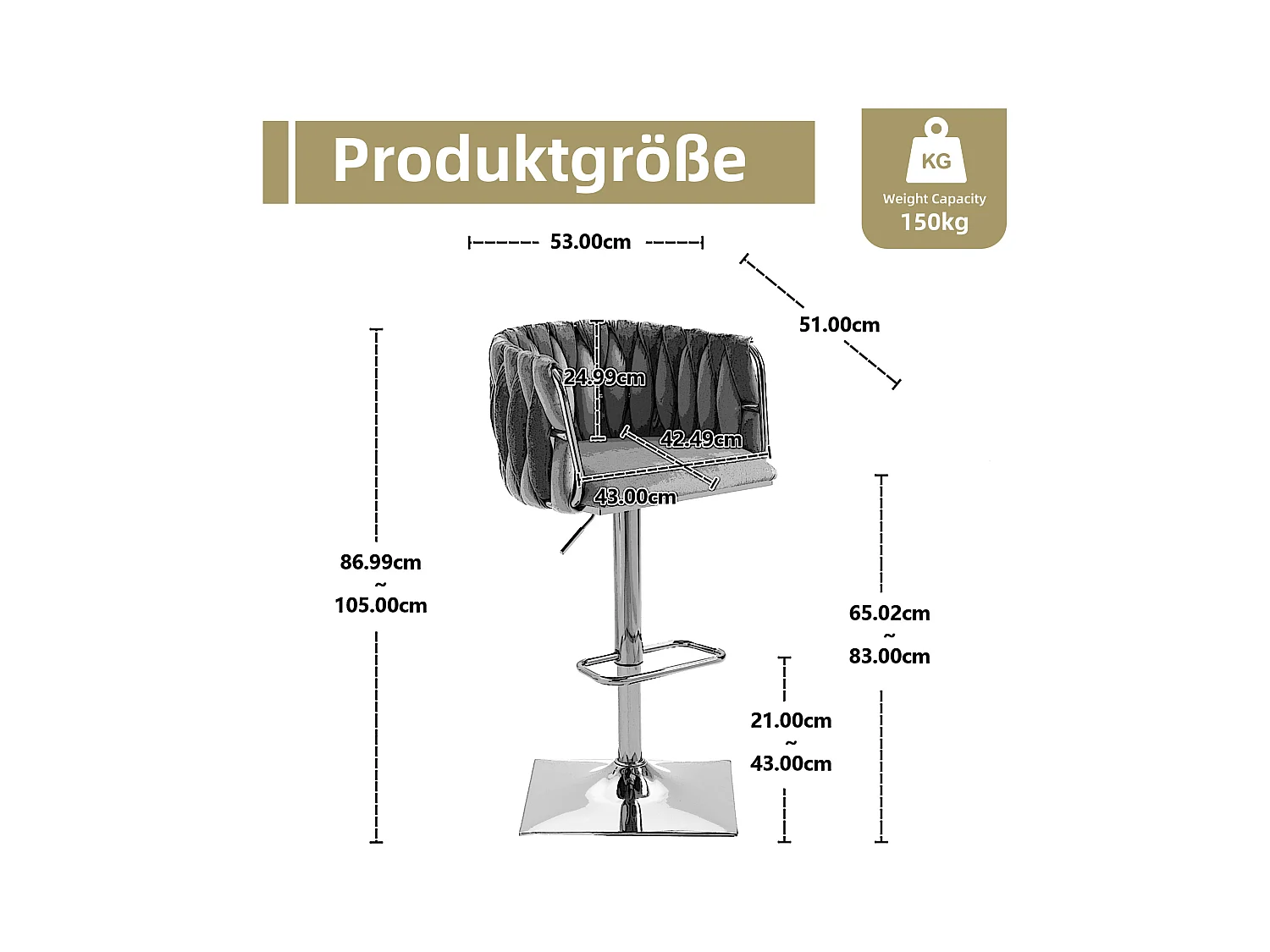 Tabouret de bar vintage avec dossier et repose-pieds, hauteur de comptoir, chaise de salle à manger pour îlot de cuisine, bar (53x51x87 cm)