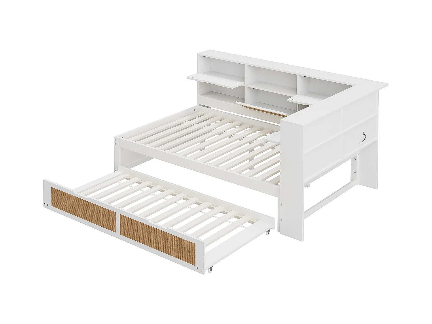 Canapé-lit en bois avec tiroirs et prise de chargement, lit extensible 90/180x190 cm (225x166x92 cm)