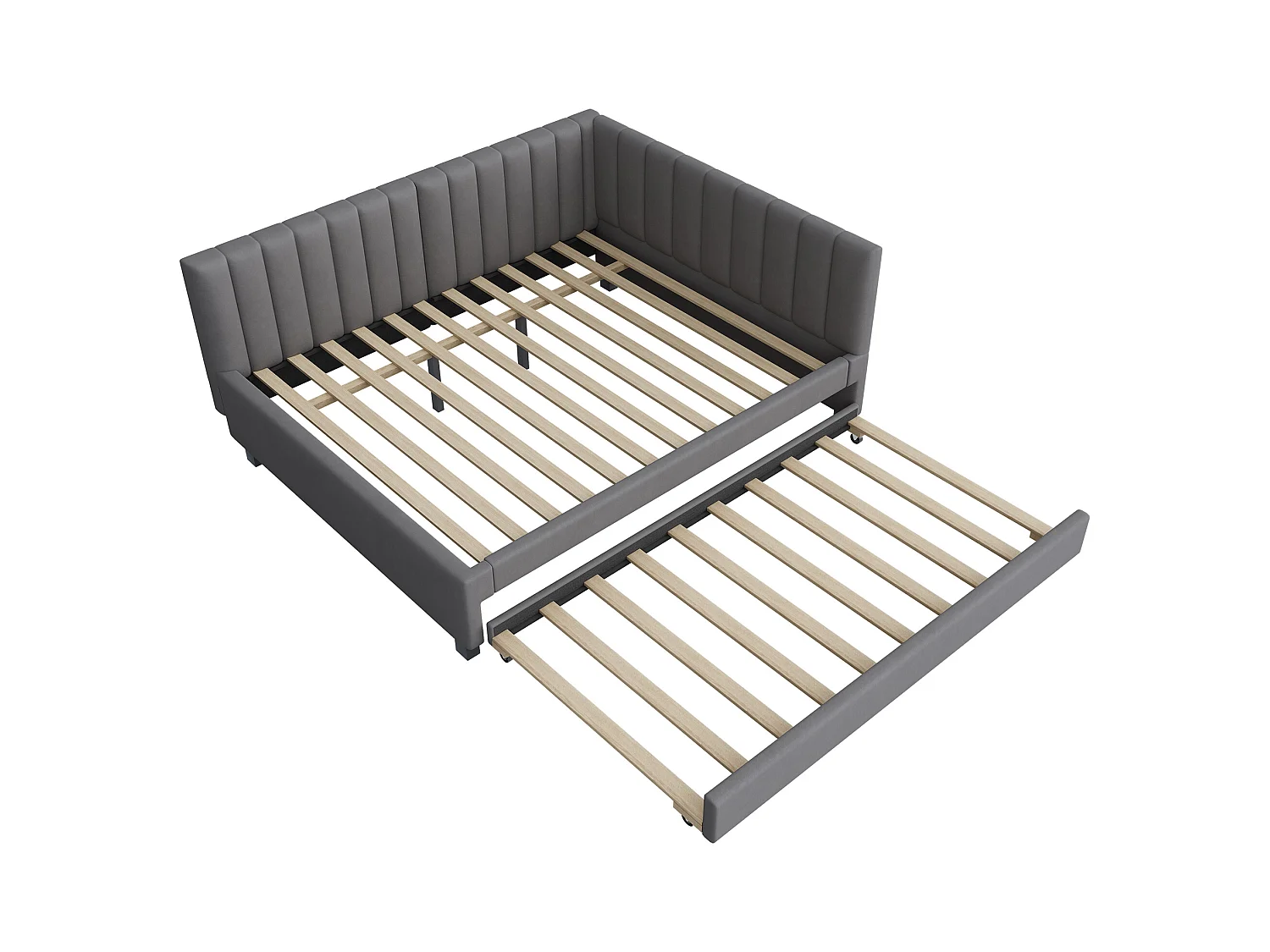 Lit avec canapé-lit extensible, tissu velours gris, 140x200 cm, multifonction, avec sommier (209.5x147x71 cm)