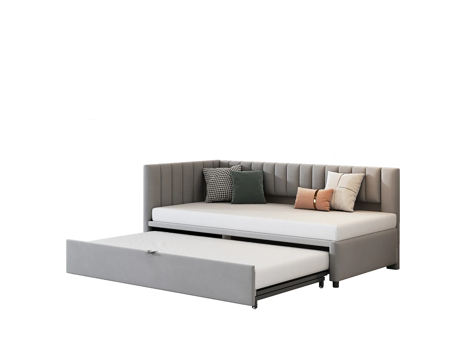 Canapé-lit L-forme 90/180 x 200 cm, Tissu en Velours, Design Compact, Lit Extensible, Gris (208 x 97.5 x 75 cm)