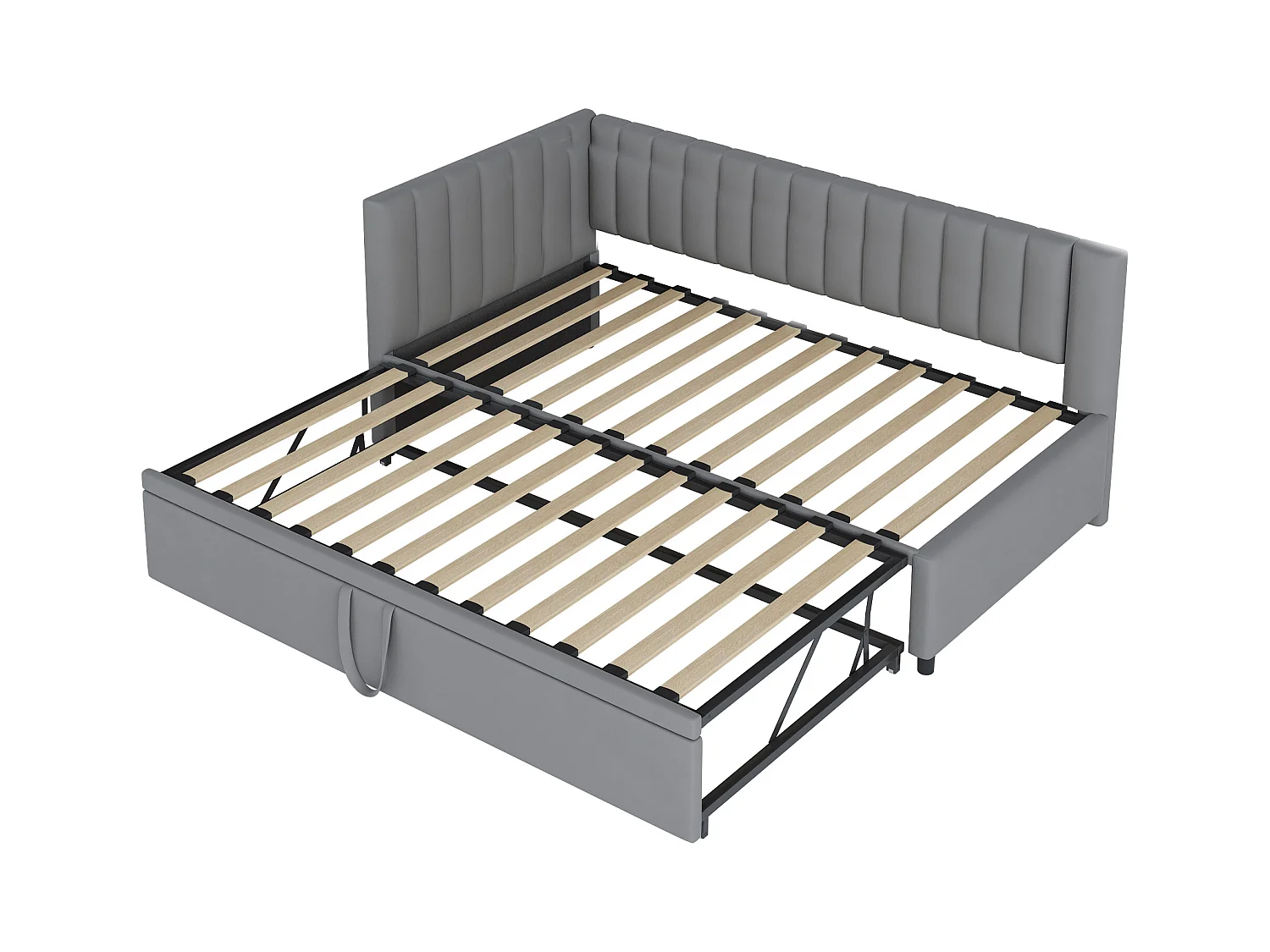 Canapé-lit L-forme 90/180 x 200 cm, Tissu en Velours, Design Compact, Lit Extensible, Gris (208 x 97.5 x 75 cm)