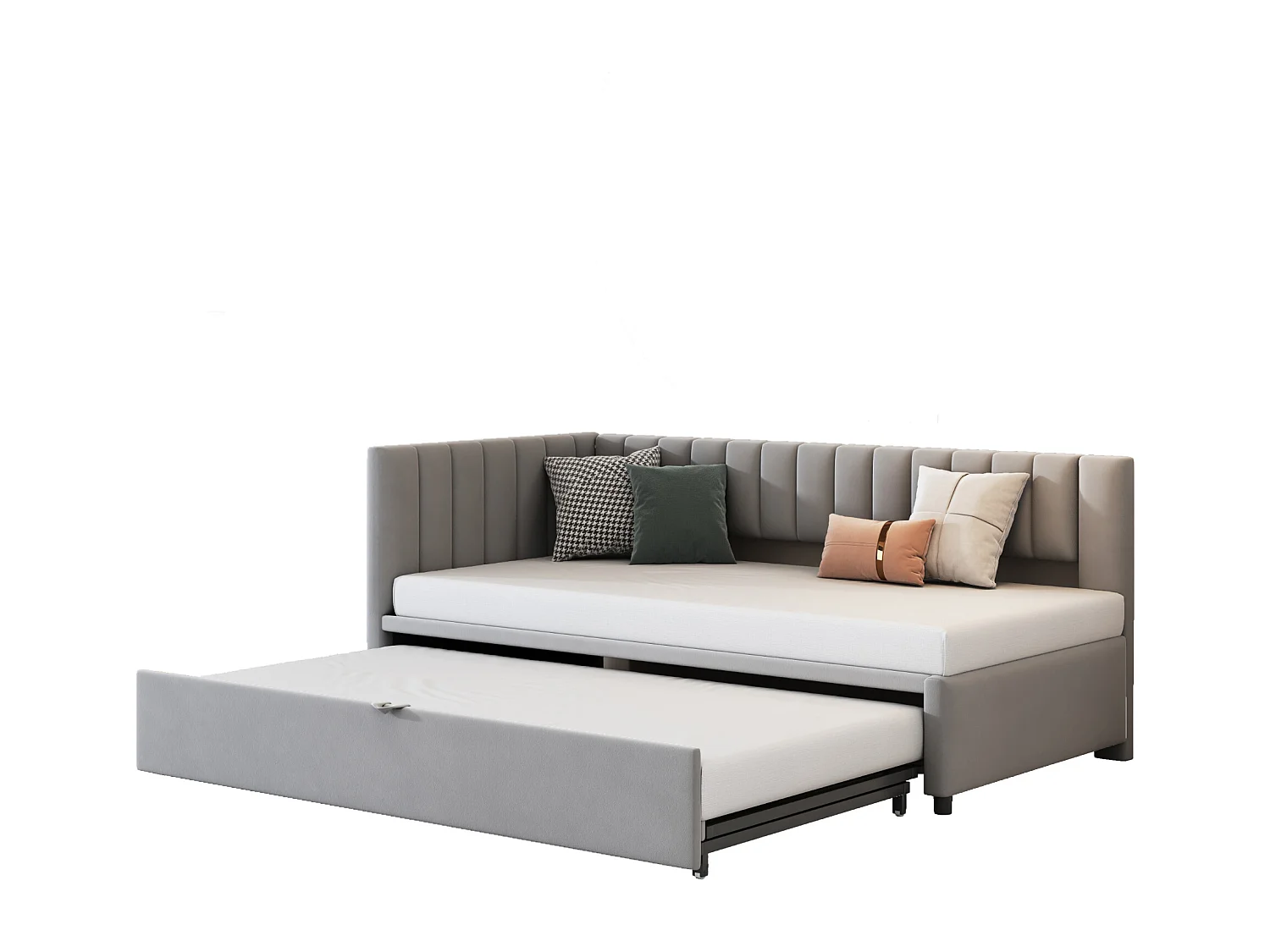 Canapé-lit L-forme 90/180 x 200 cm, Tissu en Velours, Design Compact, Lit Extensible, Gris (208 x 97.5 x 75 cm)