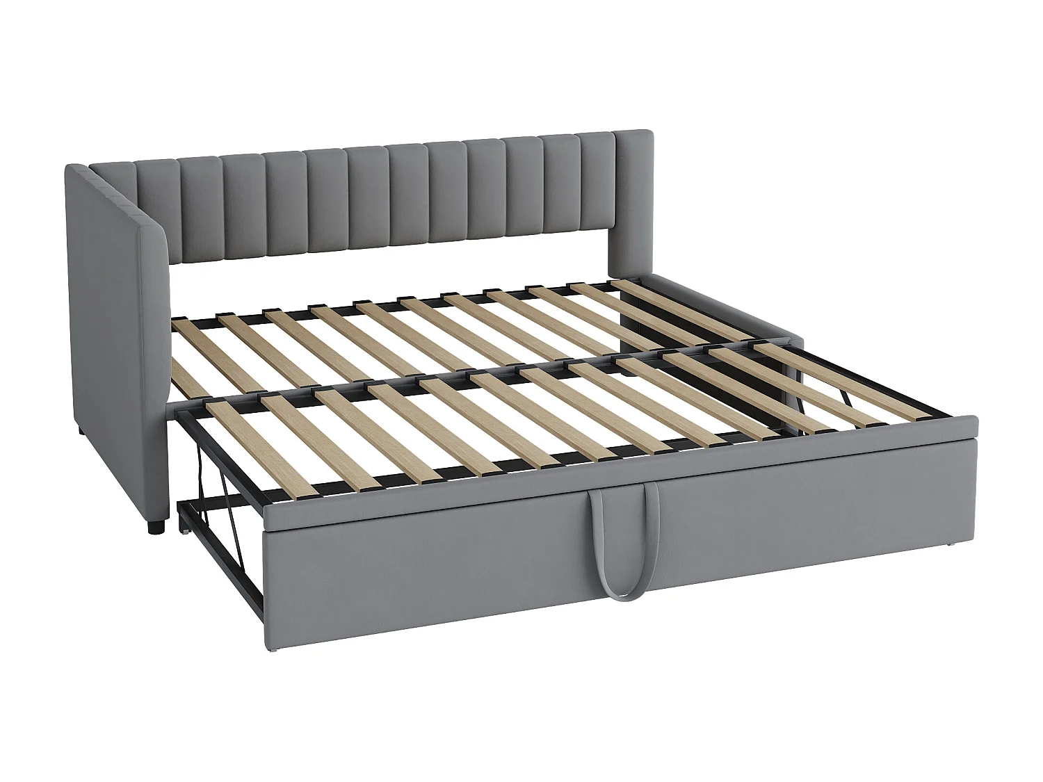 Canapé-lit L-forme 90/180 x 200 cm, Tissu en Velours, Design Compact, Lit Extensible, Gris (208 x 97.5 x 75 cm)