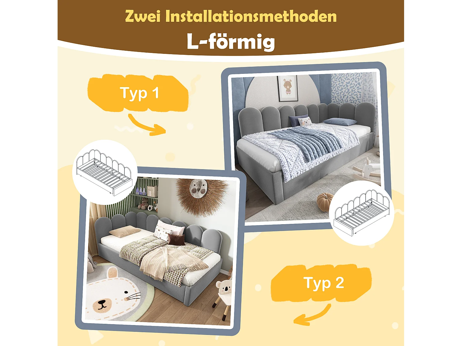 Lit canapé avec lit tiroir, design moderne, velours gris, 90x200 cm (sans matelas)