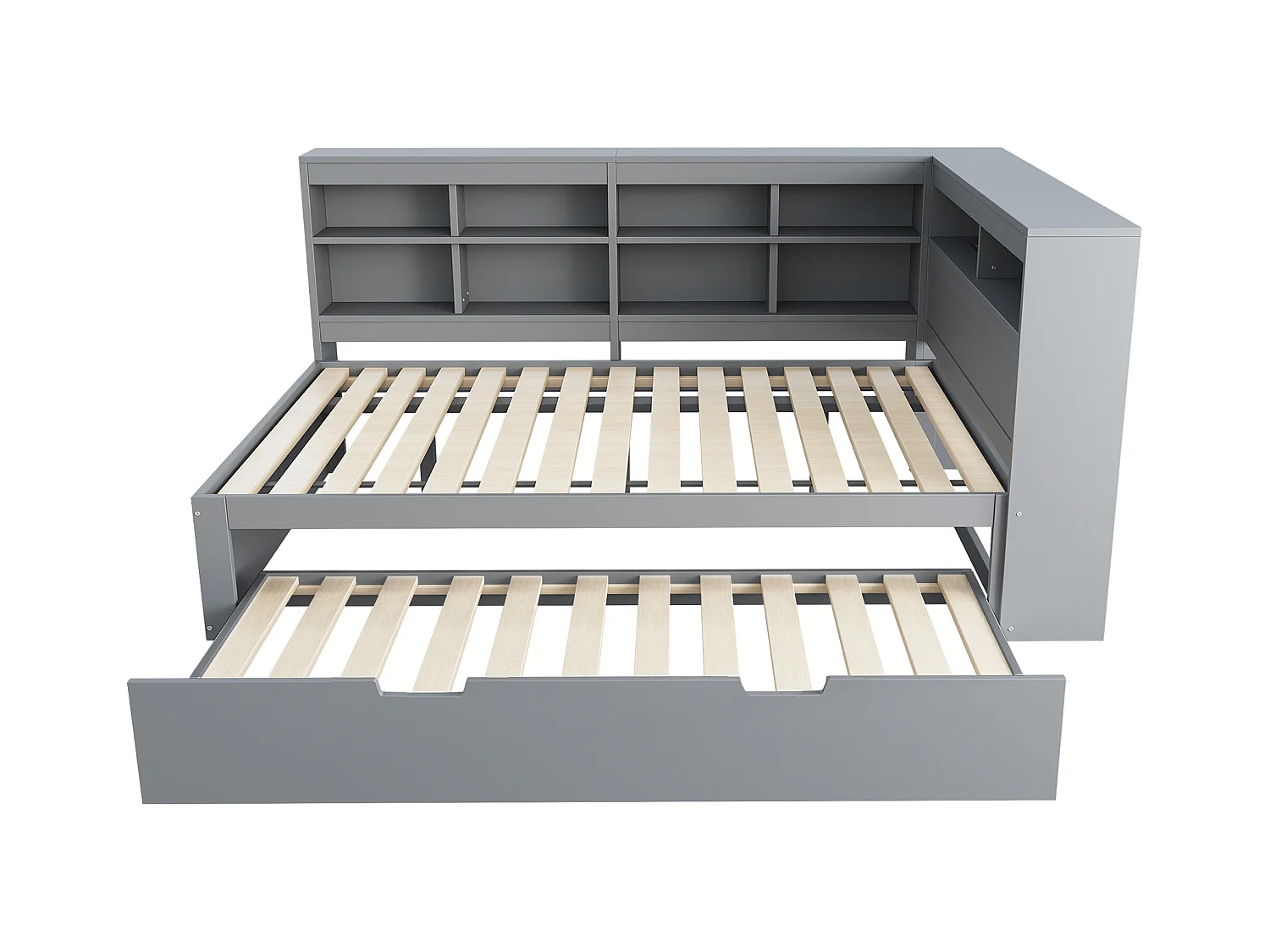 Canapé-lit 140x200 avec Lit Extensible 90x190, Prise USB et Rangement, Lit en Bois Massif, Gris (222.5x166x92.5 cm)